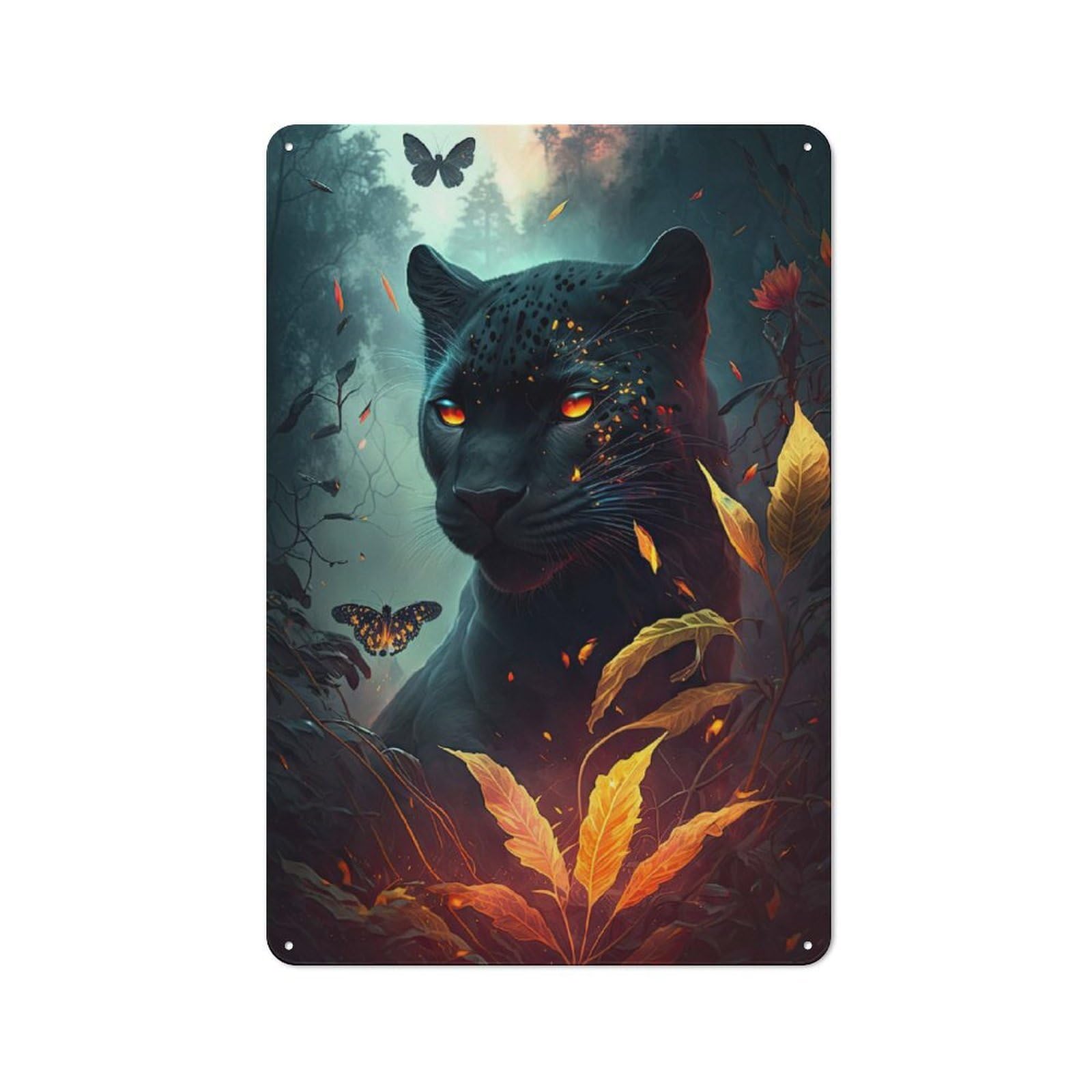 Junmoney A Fiery Black Panther Retro Metal Sign 30X20cm Featuring For Workshop Wall, For Kitchen, Dining Room And Home Bar Wall Decor