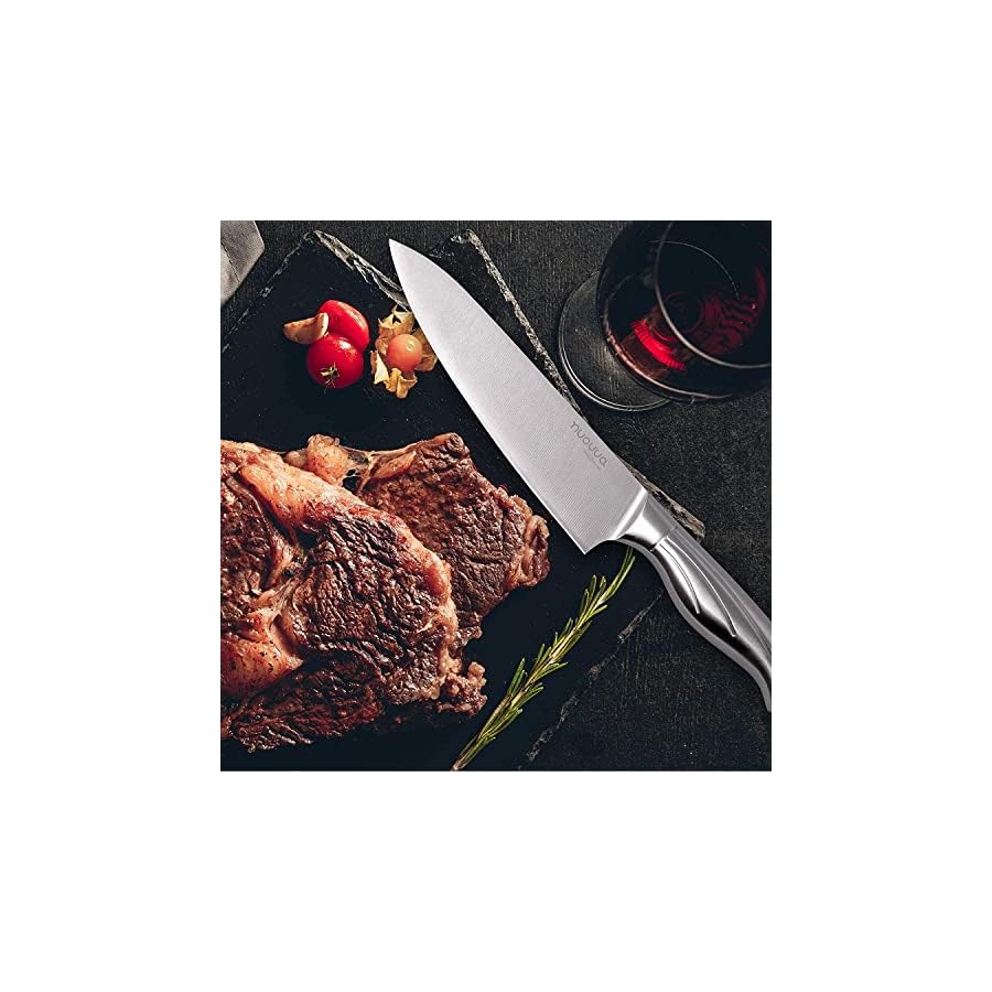 nuovva Kitchen Knife Block Set – 14-Piece Knife Set with Hardwood Block – Stainless Steel Blades – Hollow Knife Set for Chopping, Slicing, Dicing