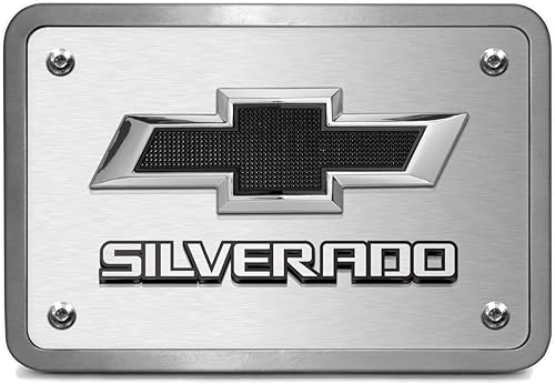 Miniatura 2 de iPick Image Hecho para Chevrolet Silverado 3D con logotipo negro en la cubierta de enganche de remolque de aluminio de 2 pulgadas