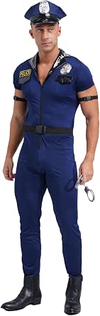 Mens Swat Officer Costume Police FBI Jumpsuit Cop Uniform Fancy Dress Outfit main image 1