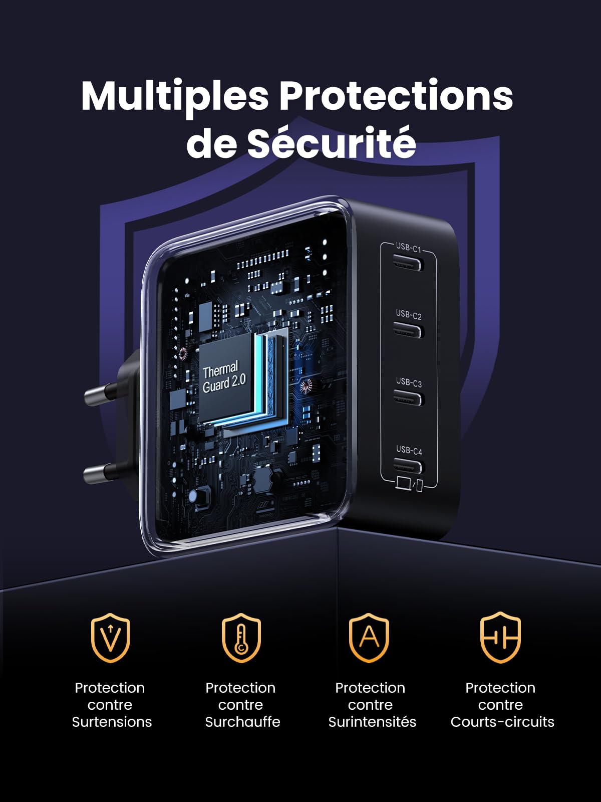 UGREEN Nexode 100W Prise Chargeur Quadruple USB C Charge Rapide GaNInfinity
