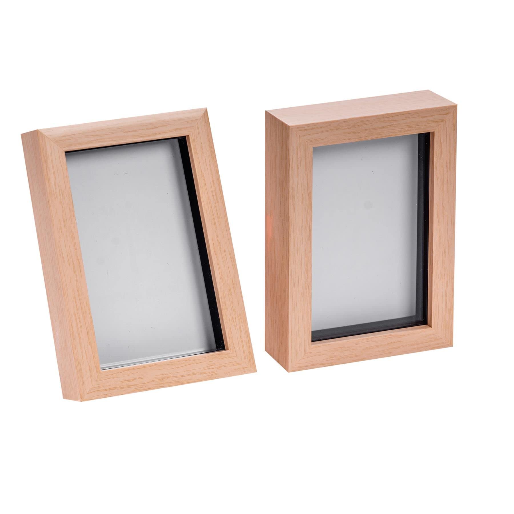 Nicola Spring Dark Wood 3D Shadow Box Photo Frames - 4 X 6 (10 X 15Cm) - Pack Of 2 - Light Wood 3D Photo Frame Picture Frame Box Small Portrait Display Case For Crafts, Keepsakes, Wedding, Graduation