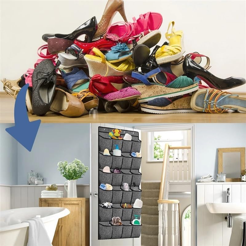 Hanging Storage Pouch, 24 Pockets Shoe Organizer Over The Door Hanging Shoe Rack Holder Organizer Wall Mounted Fabric Shoe Holder Bag Hanger for Door