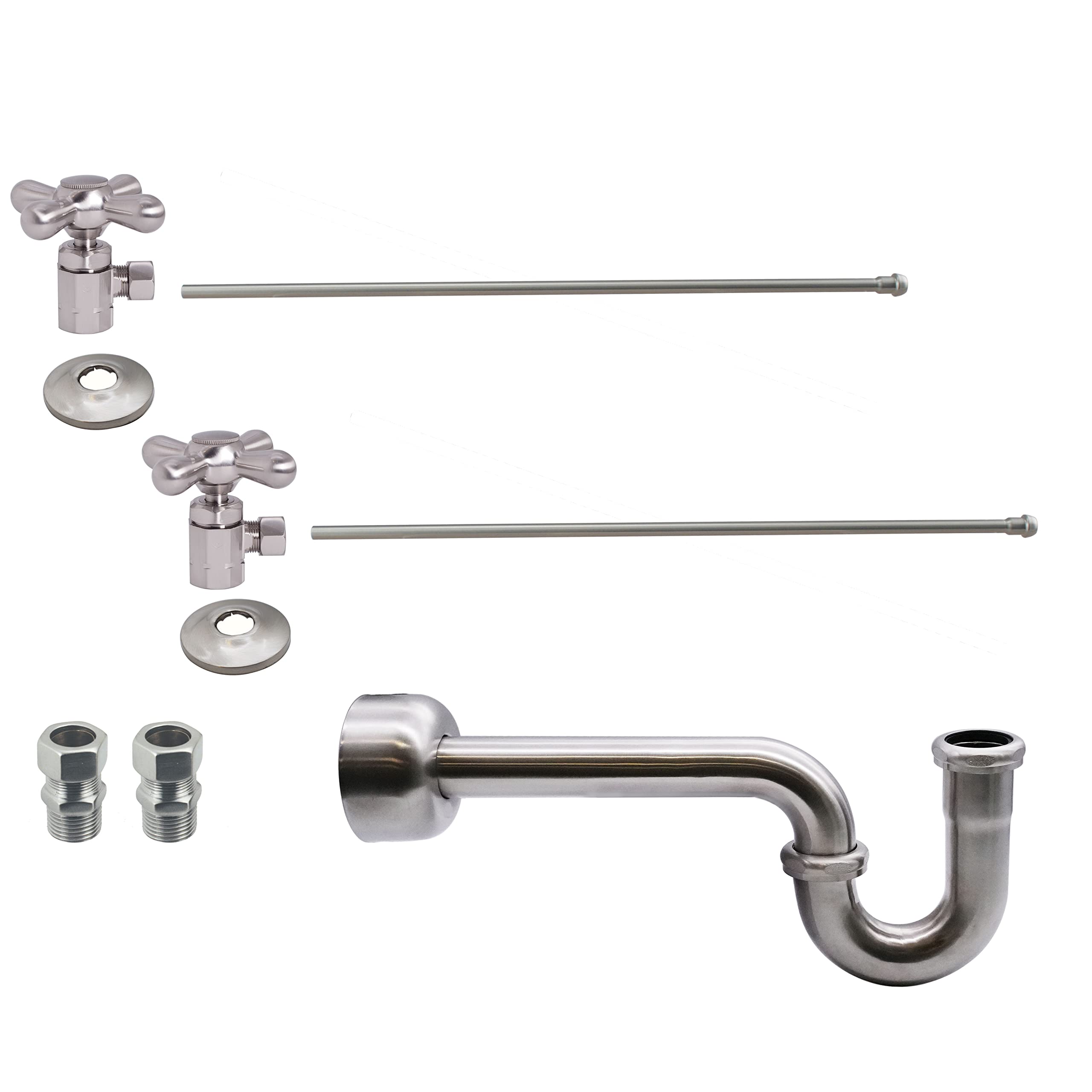 Westbrass D1838L-07-Kit de lavabo con asas en cruz, níquel satinado, D1838L-07
