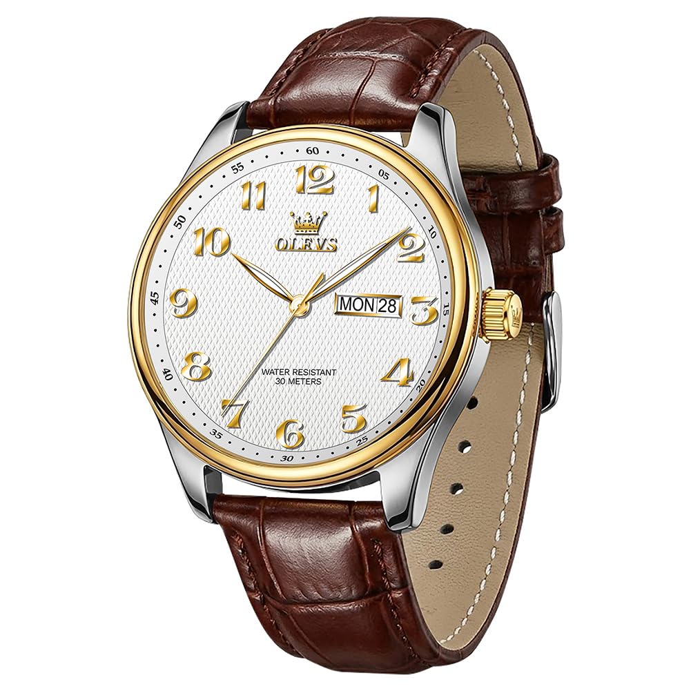 OLEVS Orologio da polso da uomo con cinturino in pelle al quarzo