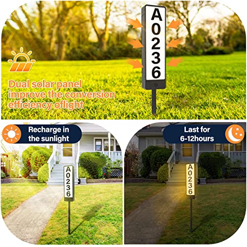 Lointain Solar House Number Sign For Outside, Double Sided Outdoor Address Plaque With 3000K-6000K Warm/Cool White Led,Waterproof Solar Powered House Number Light With Stakes Address Number For Outside Home,Yard,Street,House #TOP2