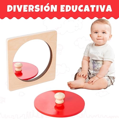 Vista 8 de Kit de Juguetes Montessori para Bebés - Espejo Montessori, Peekaboo, Rompecabezas con Asas, Tambor Giratorio Mediano - Para Niños de 6-12 Meses