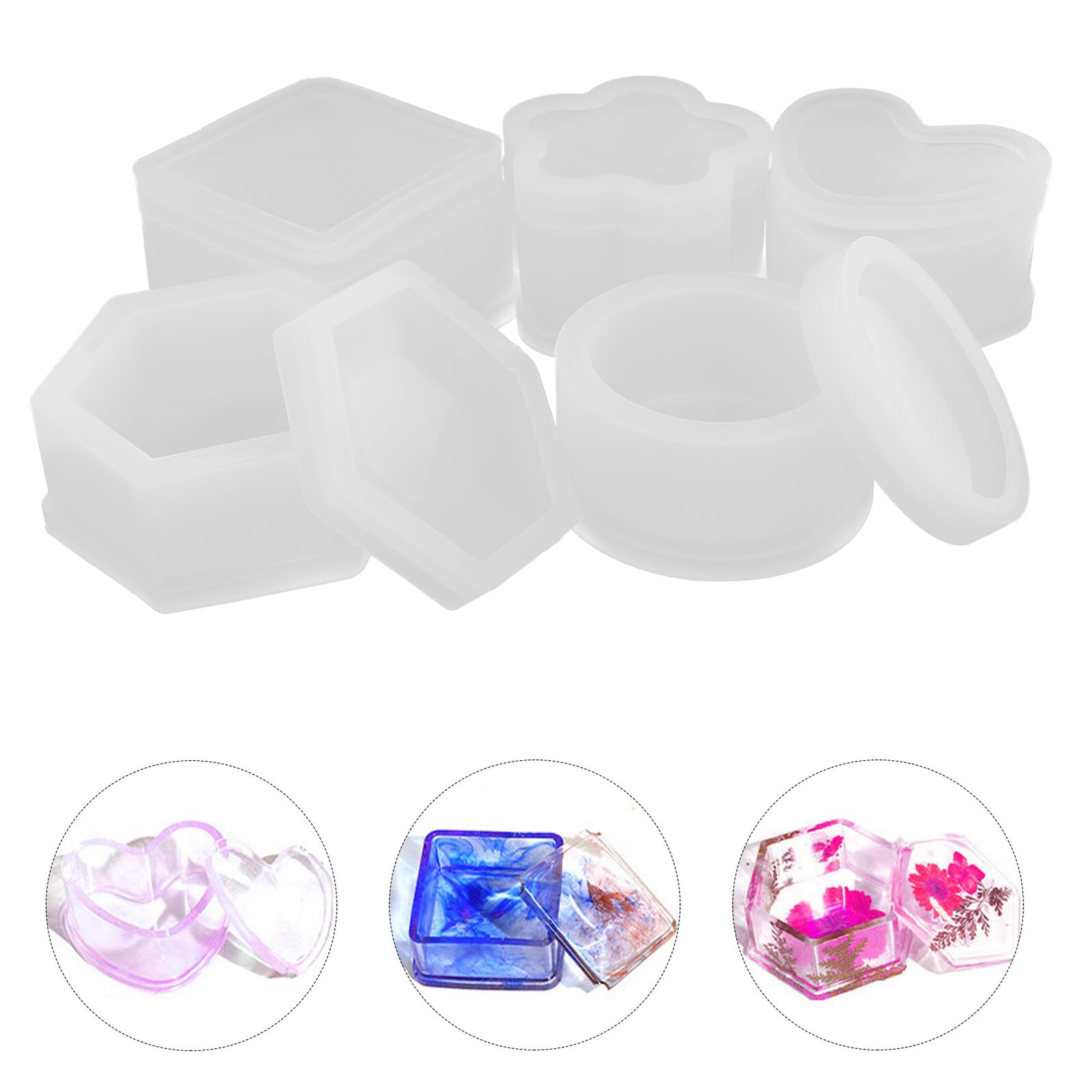 Didiseaon 5 Pezzi Stampo In Resina A Forma Di Cuore Stampo In Resina Epossidica A Forma Quadrata Vassoio Per Gioielli In Piatto Per Gioielli In Silicone Per Barattoli