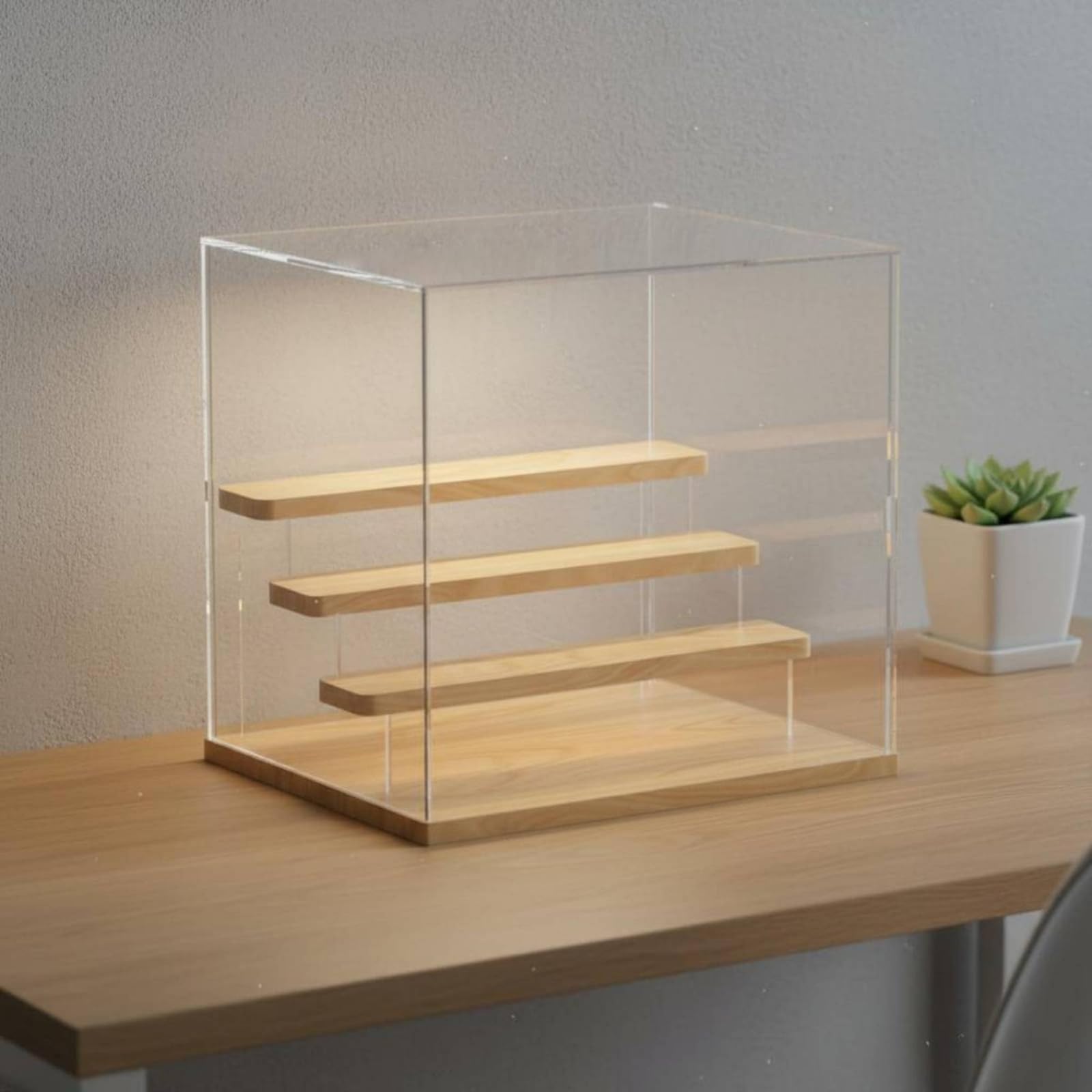Vitrina Acrílica Caja Expositora Estante Soporte con Paneles y Estructura de Madera para Protección de Objetos Adecuada , Style to 1