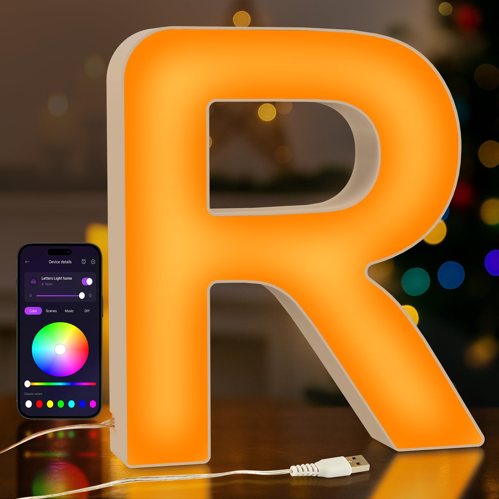 Light Up LED Letter Lights – USB Powered Color Changing Alphabet Sign, APP Controlled Night Light for Bedroom, Party, Birthday, Christmas & Valentine Decorations, R