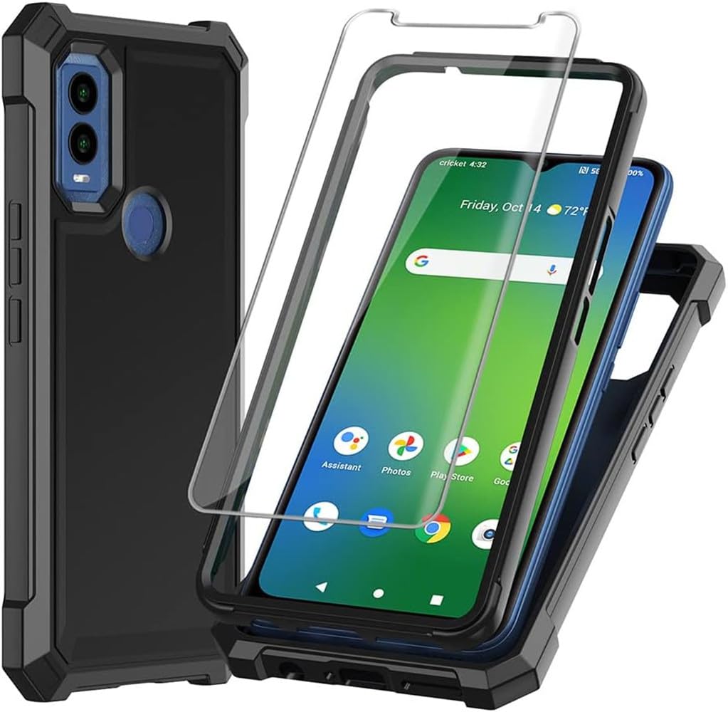 for Cricket Innovate E 5G Case with 1 Pack Screen Protector Tempered Glass,Front Back Full Body Protection Frosted PC Back Soft TPU Bumper Raised Corner Edge Case for Cricket Innovate E 5G Black