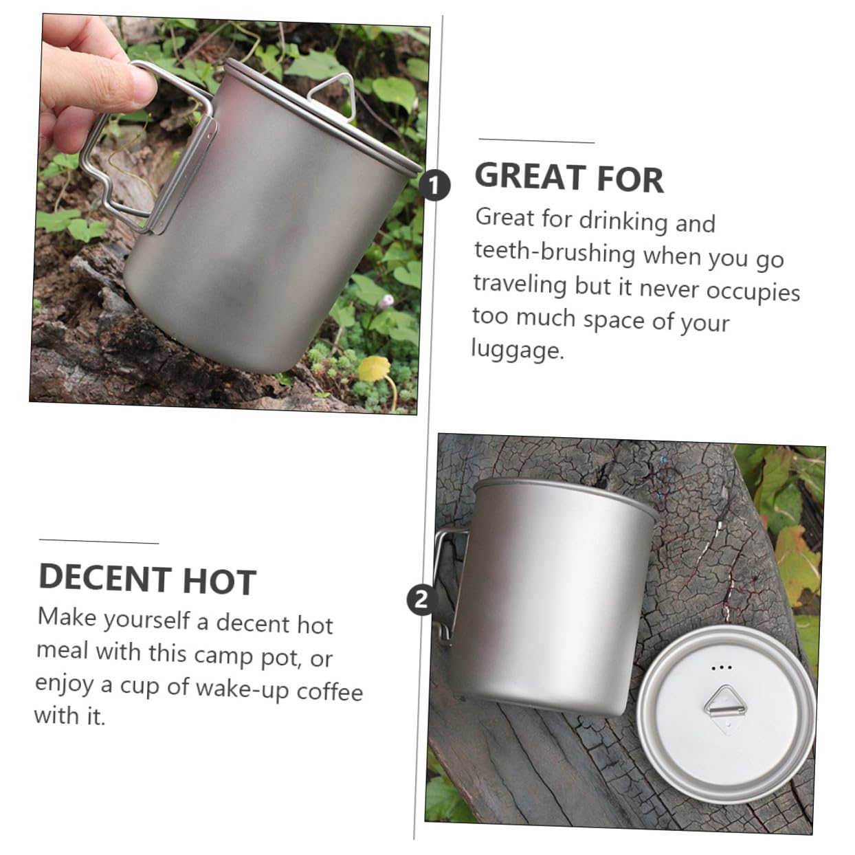 YARNOW Tasse de Camping en Titane 750ml Argenté avec Couvercle