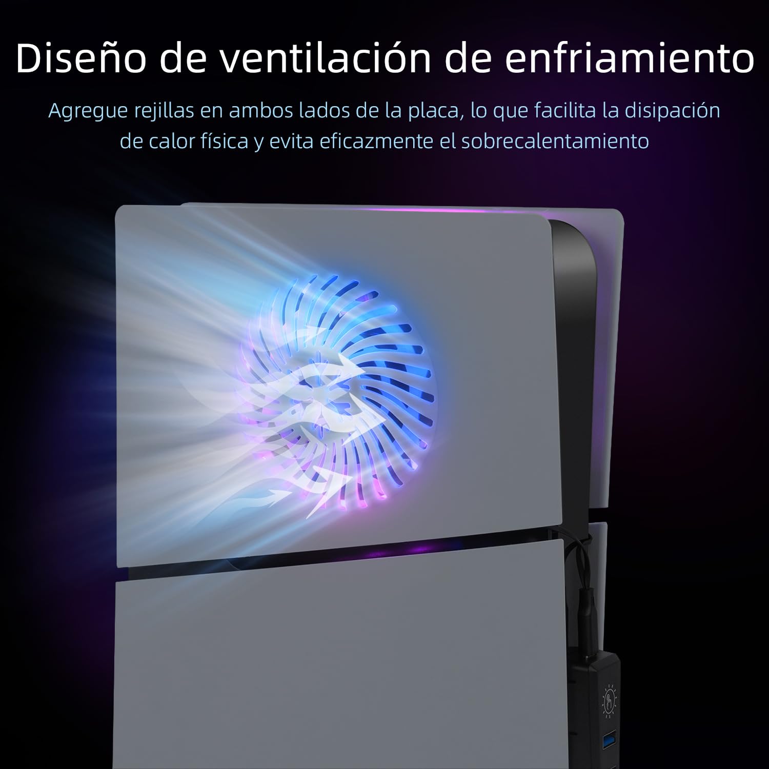 Mcbazel Tira de LED RGB con Placa Frontal de Reemplazo y Agujero de Refrigeración, Set de Accesorios con Hub USB para PS5 Slim Edición Disco/Digital – Blanco(No para PS5/PS5 Pro)