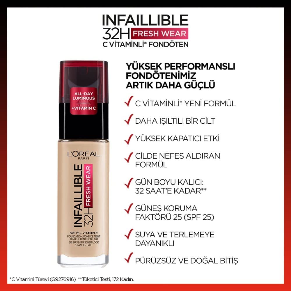 L’Oréal Paris Telescopic Lift Maskara + Infaillible 32H Fresh Wear C Vitaminli Fondöten - 125 Natural Beige