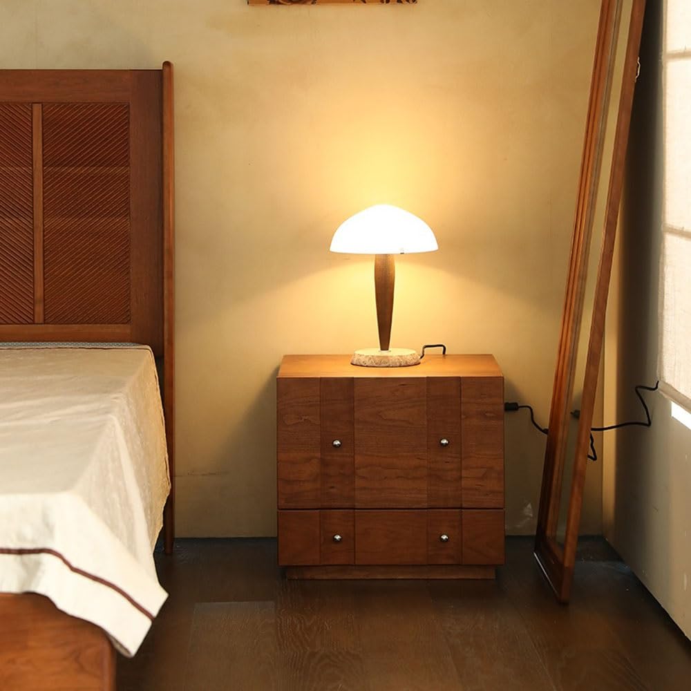 Comodino Comodino vintage in legno con cassetti e anta a ribalta Tavolo laterale