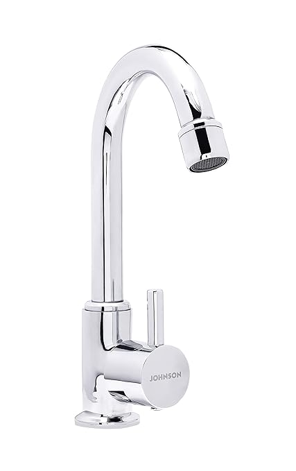 Johnson Bathrooms Ruby Swan Neck Pillar Tap | 10 years warranty| Deck Mounted, Polished Chrome