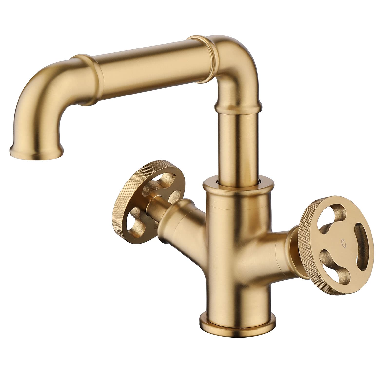 Grifo de baño de Estilo Industrial, Grifo de Lavabo de latón con Dos manijas, Grifo de baño de un Solo Orificio montado en la encimera, Grifo Mezclador de baño, Grifo de Lavabo de Recipiente