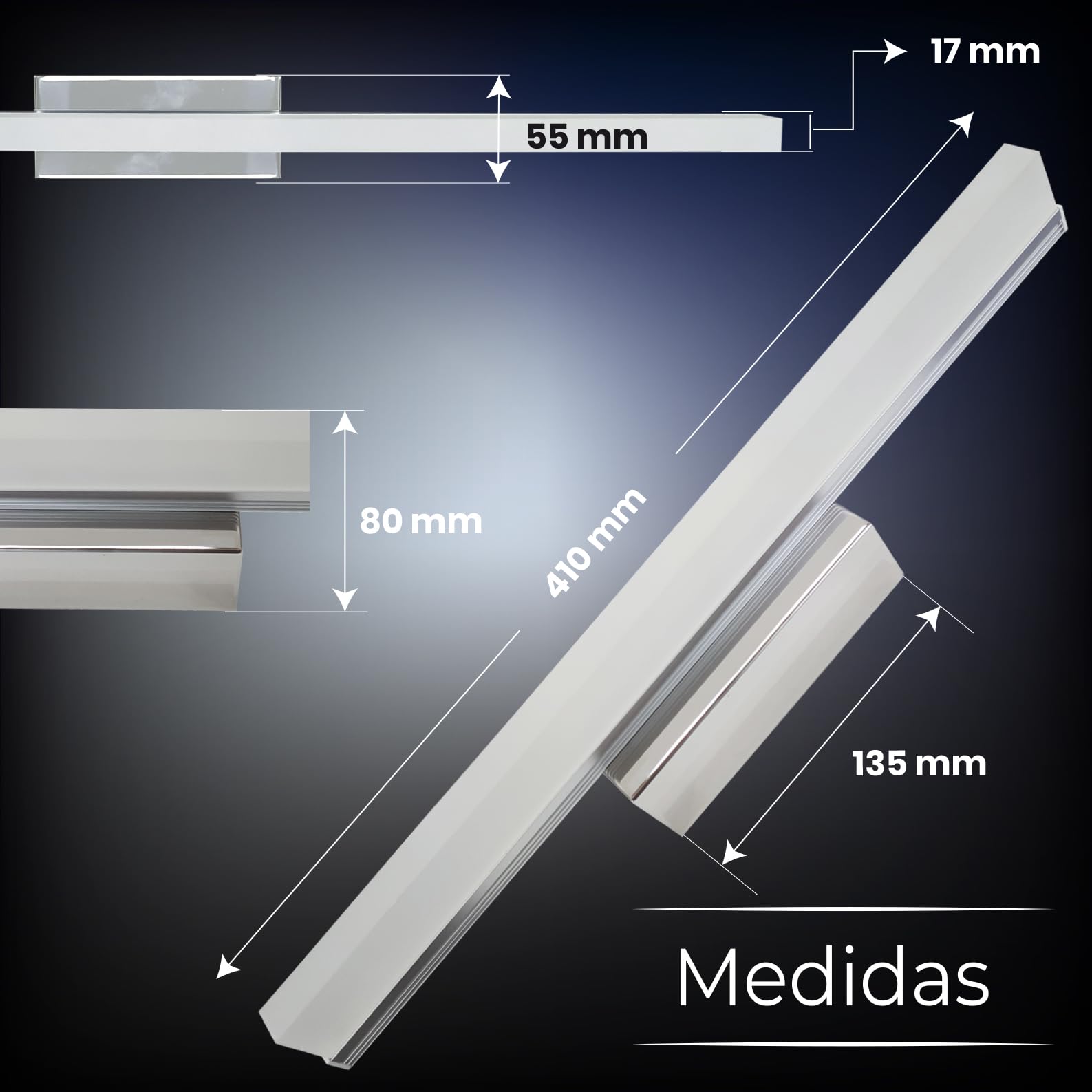 LED ATOMANT Aplique LED Cromado para Baño 10W 40 cm. Color Blanco Frio 6500K (40cm). 1000 Lumenes. Luz para Espejo.