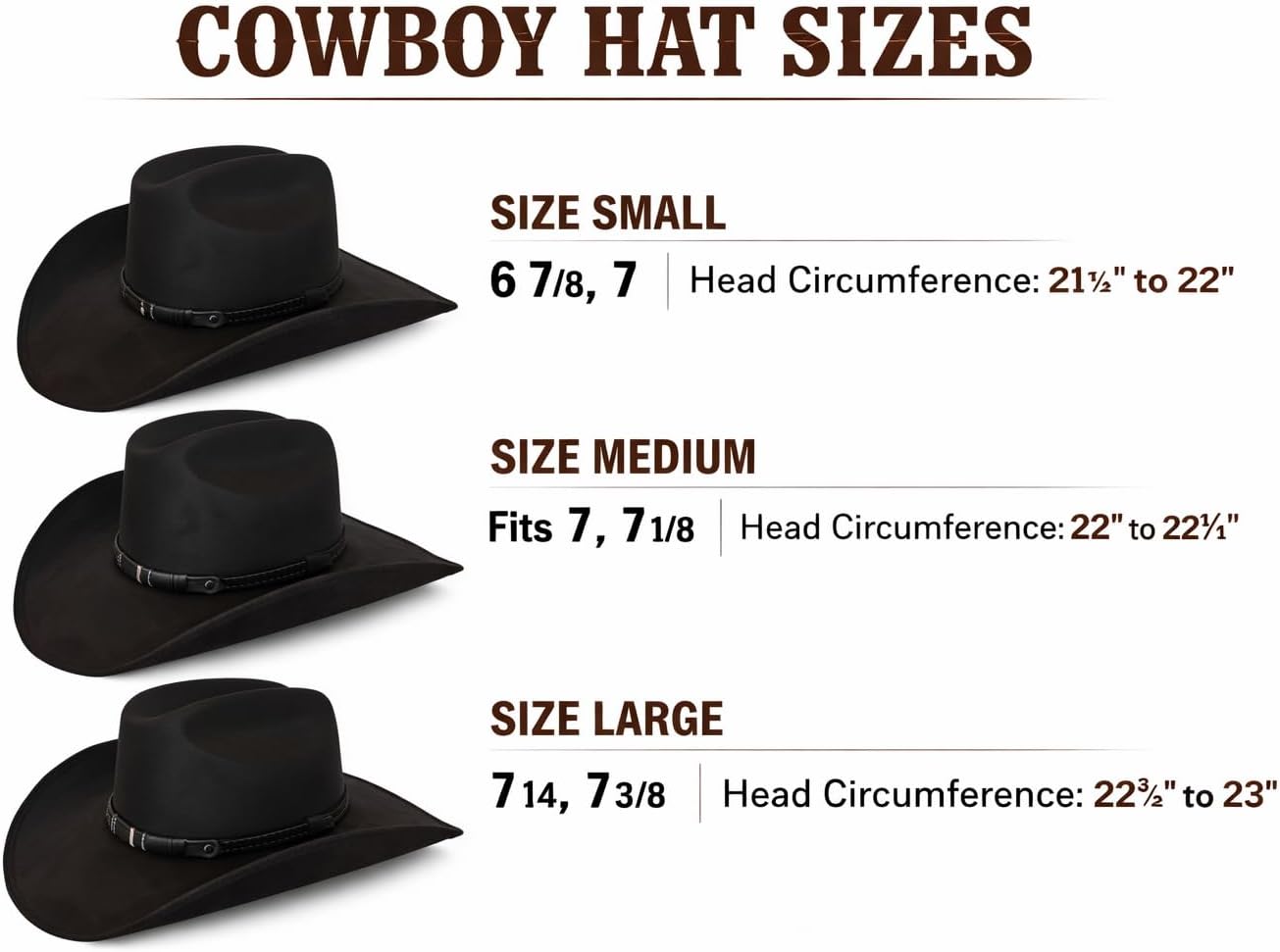 Western Black Felt Cowboy Hat with Leather Band for Men, Women, and Teens