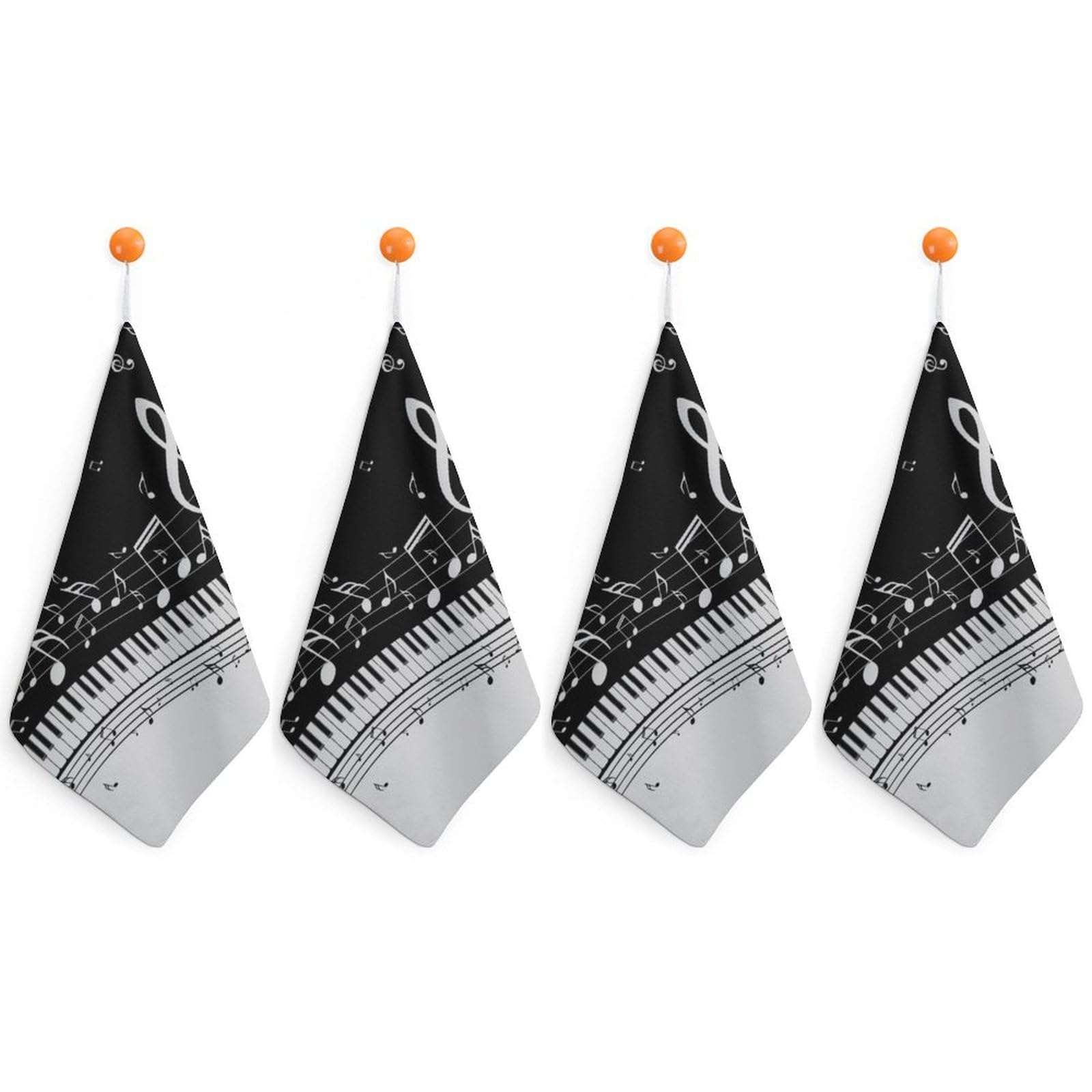 LEDFCVSU 4 Piece Hanging Hand Towels, Piano Key Notes Small Dry Hand Towel for Kitchen Bathroom