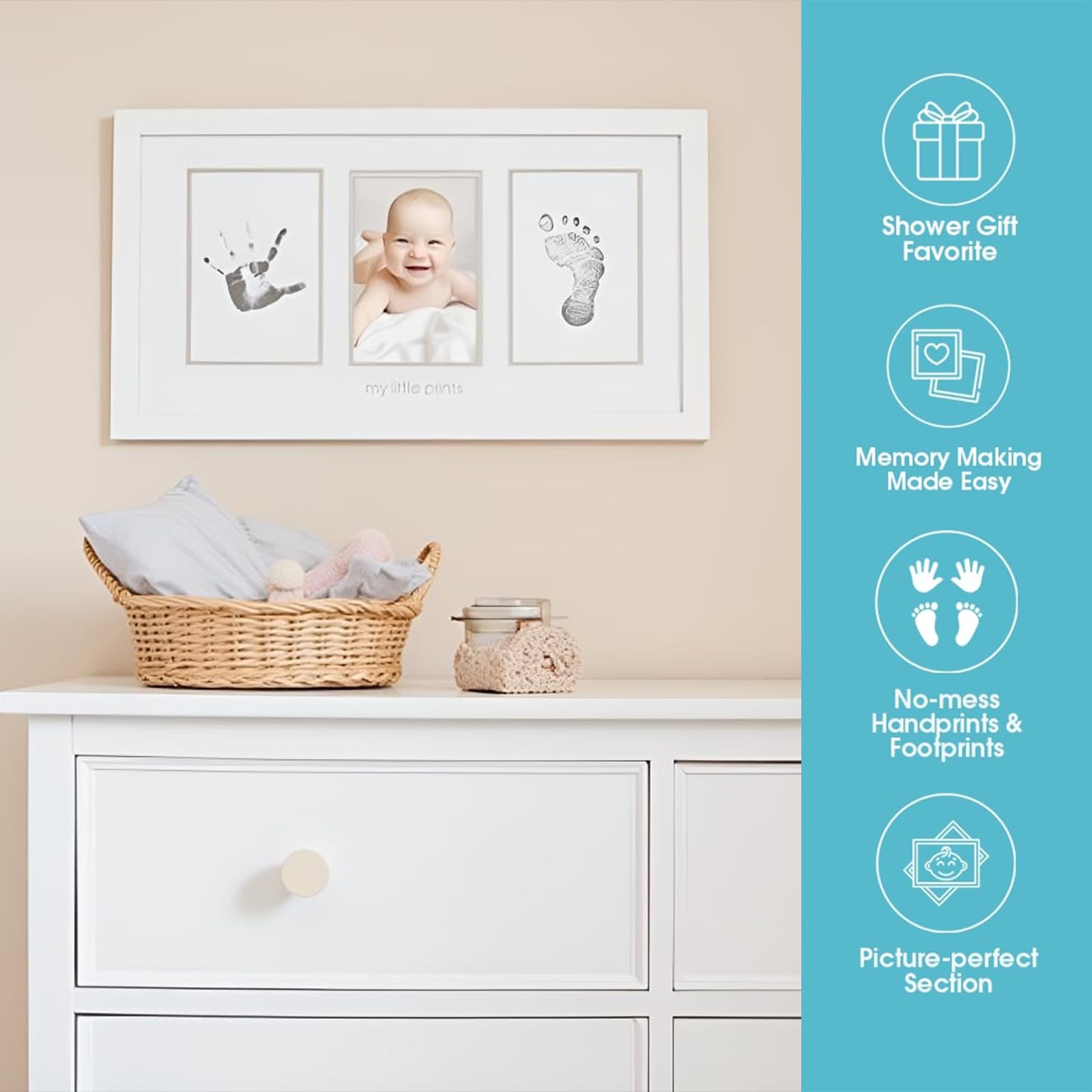 PANYI Empreinte Main Pied Bebe Cadre Empreinte Bébé Souvenir Bebe Comprend 1 Tampon Encreur et 3 Cartes Tampon avec Instructions Convient aux Nouveau-nés, Baptêmes, Fêtes Prénatales