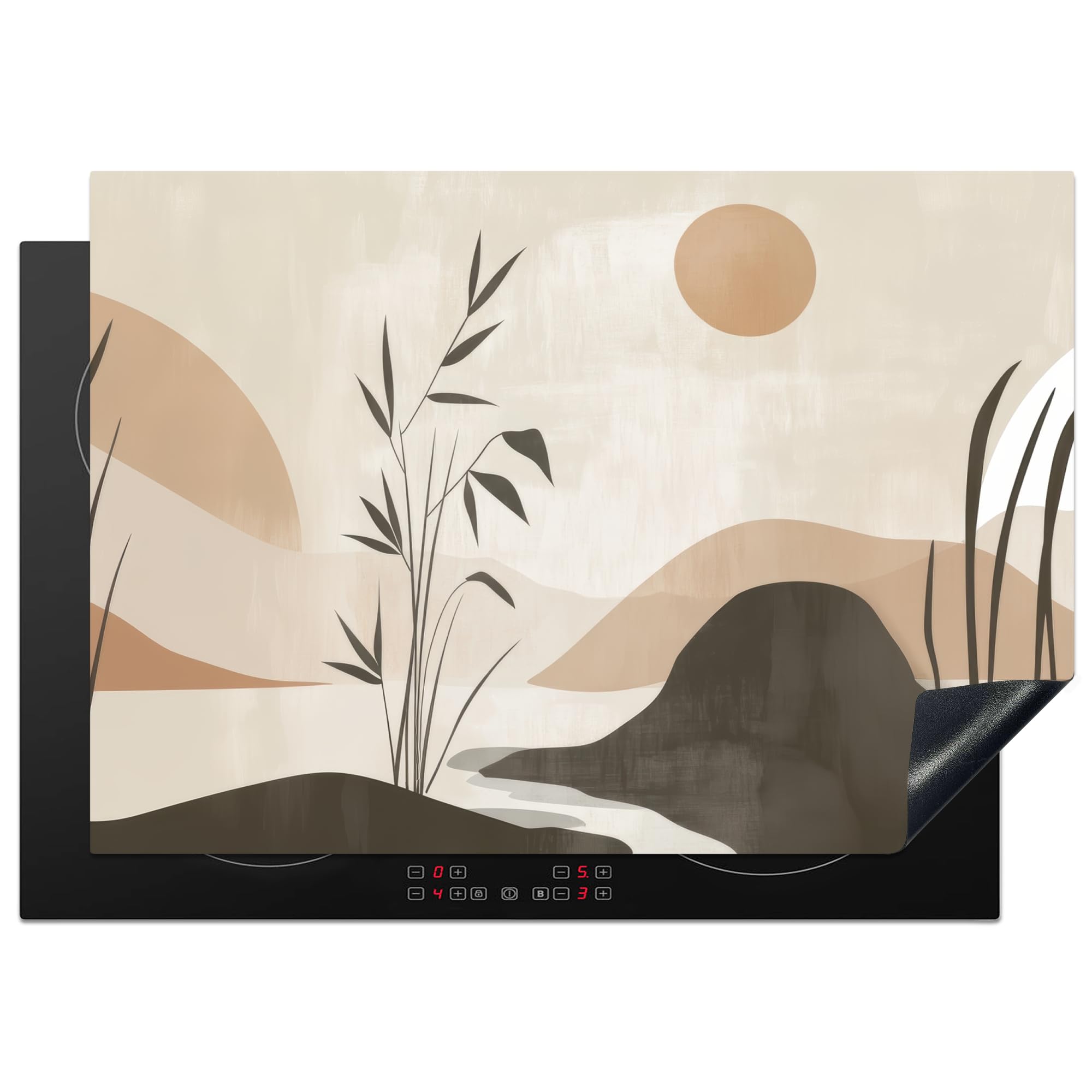 KitchenYeah© Induction Hob Cover Protector Mat 20.5"x29.5" / 75x52 cm Kitchen Universal Ceramic Covers for Electric Cookers Vinyl Japandi - Landscape - Beige — image 1