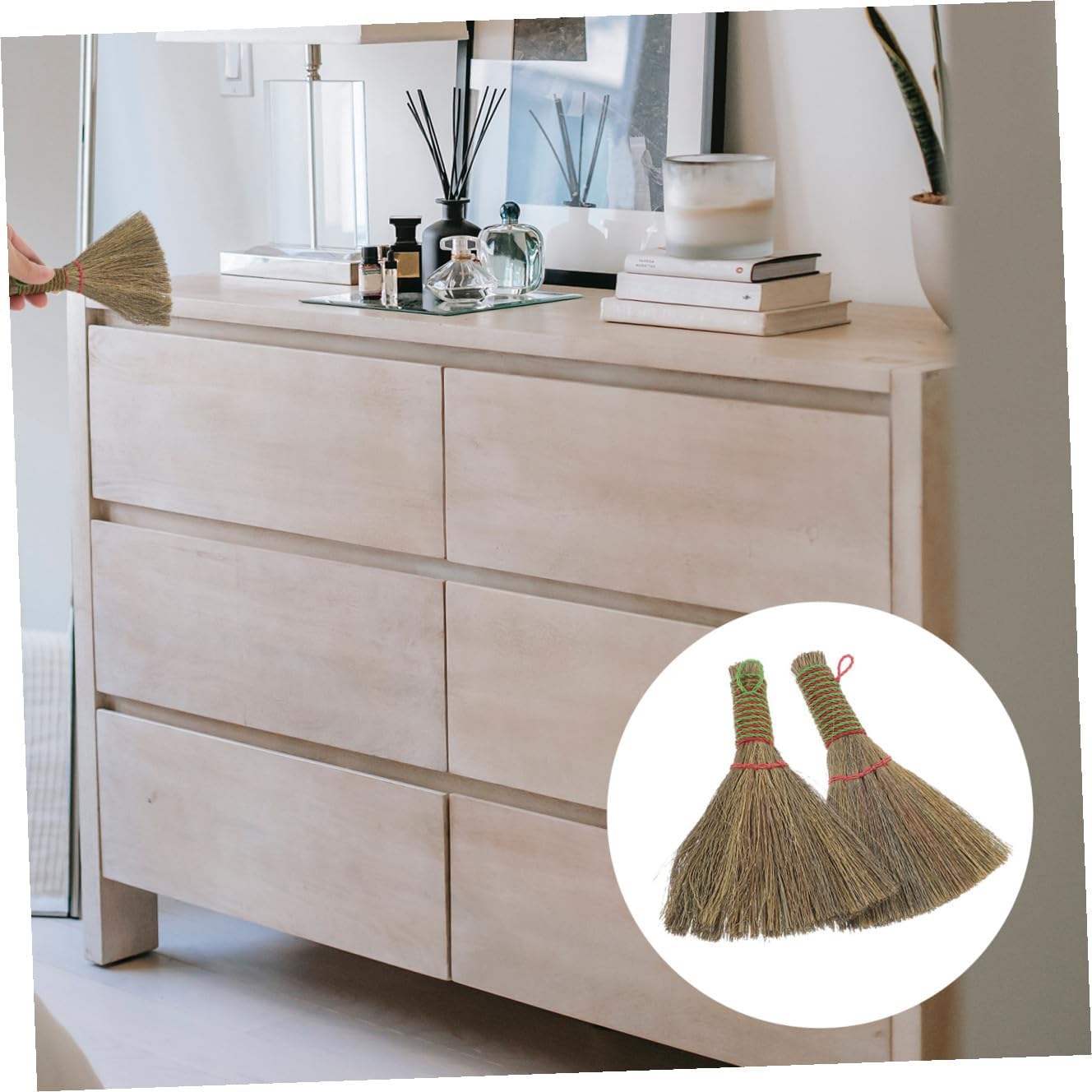 Luxshiny Handmade Small Hand Broom 2pcs Set, Natural Dust Brush Sweeper for Household Cleaning, Lightweight Manual Counter and Desktop Sweeping Accessory