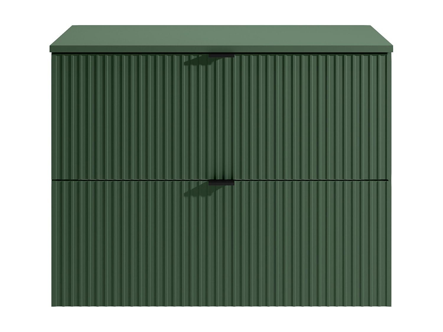 Vente-unique-Mueble bajo Lavabo suspendido Estriado con encimera - Verde Mate - 80 cm - ZEVINI