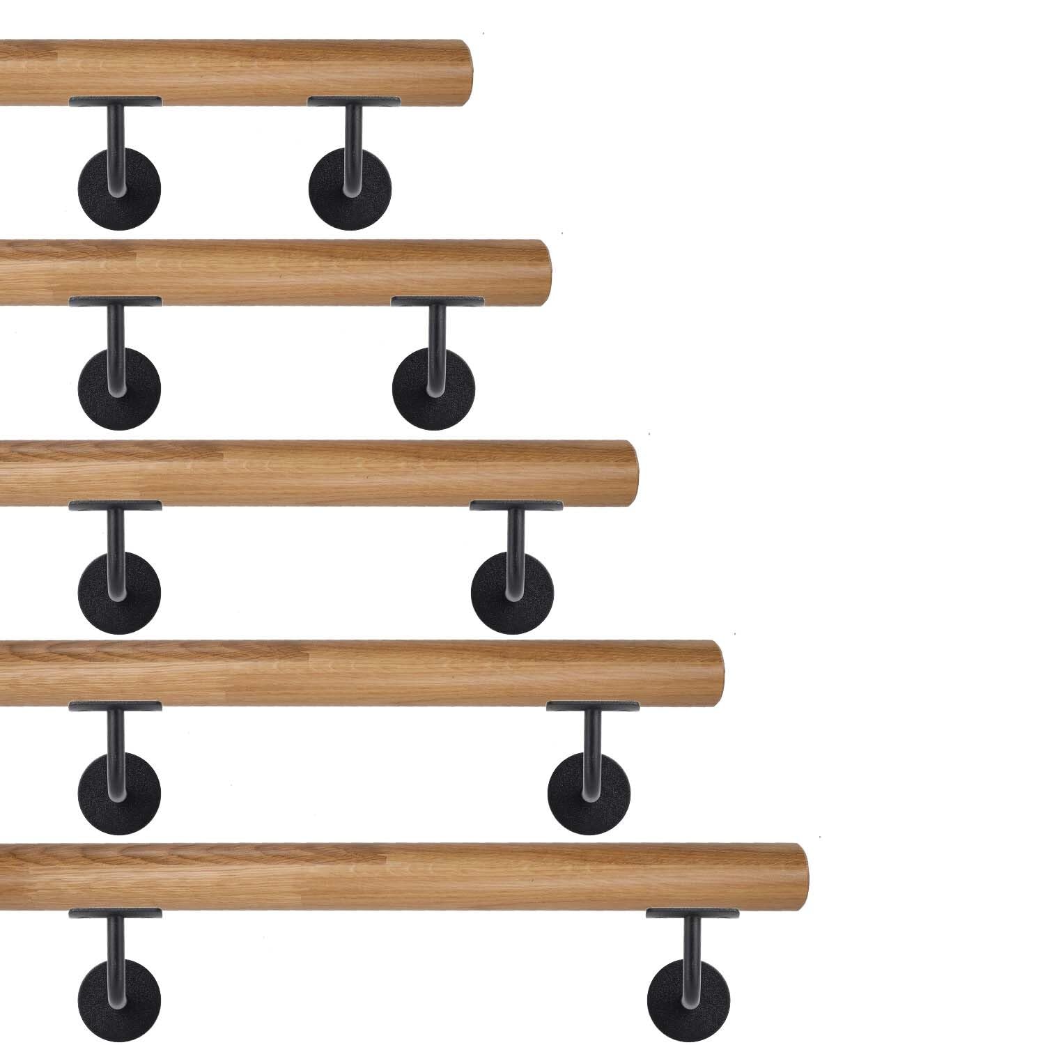 TIBU Eiche keilgezinkt Holz Handlauf Geländer 0,3m - 6m, Länge 80 cm und 2 Edelstahl Halter Schwarz