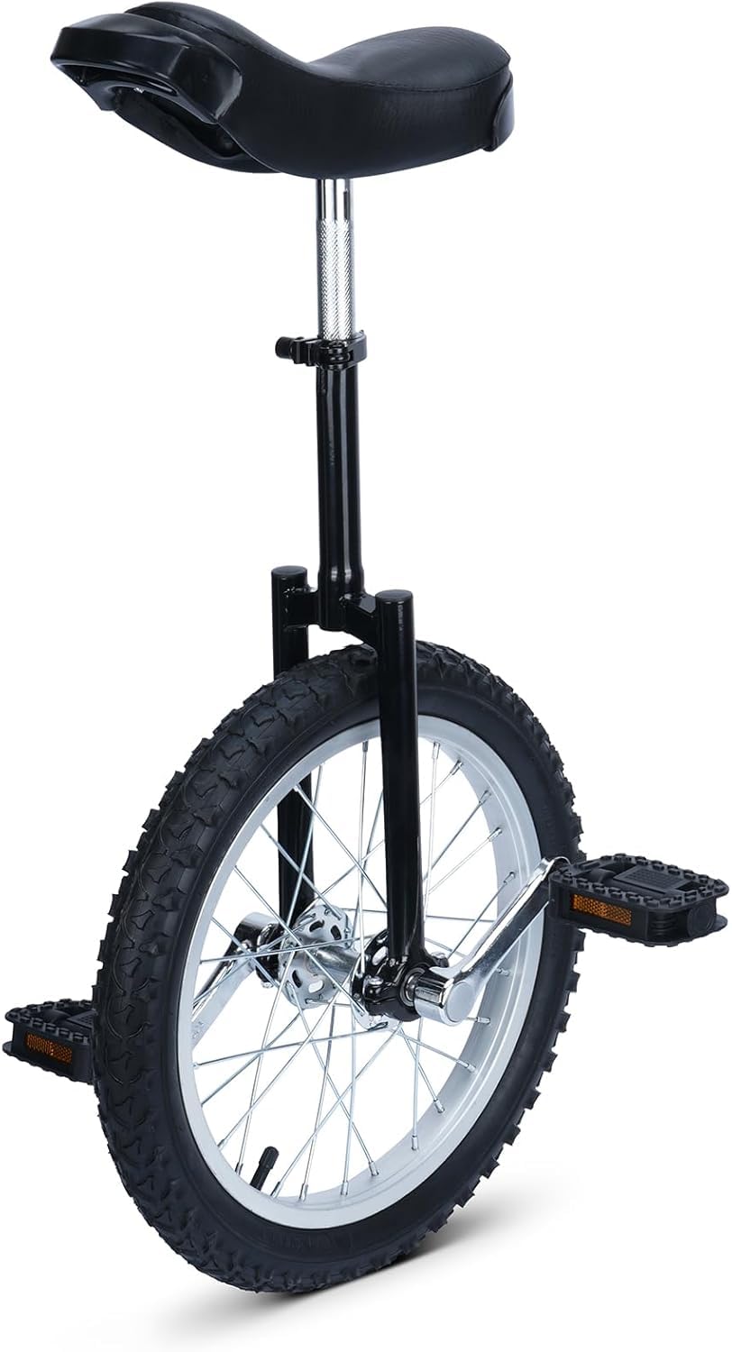 Nisorpa Unicycle 16 inch Single Wheel Unicycle Height Adjustable Unicycles Skidproof Mountain Tire Balance Cycling Exercise, Ideal for both Children and Adults, Black