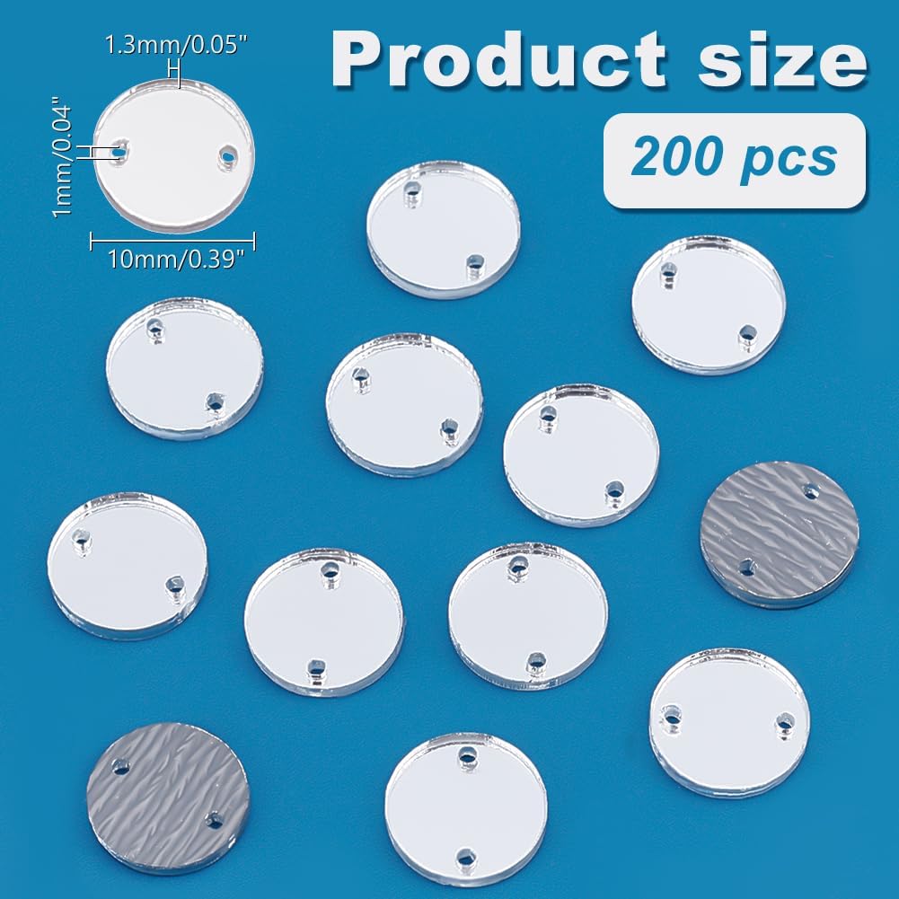 AHANDMAKER 200Pcs Sew on Silver Mirror Rhinestones Flat Round Sew on Rhinestones for Clothes Acrylic Disc, Mirror Pieces for Crafts Garment Costume Decoration, Silver - Image 2