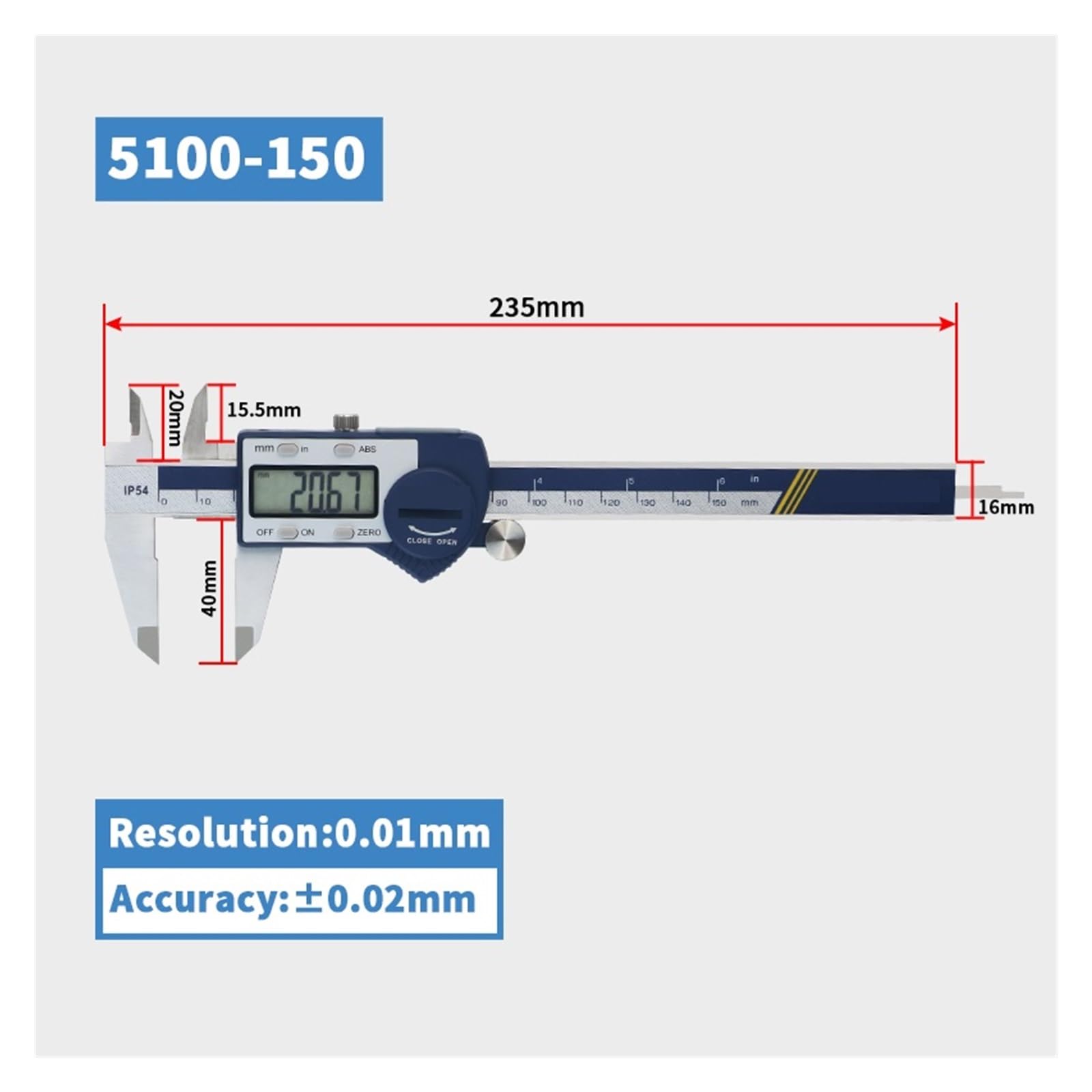 Suwmiarka cyfrowa IP54 Suwmiarka cyfrowa 150 mm suwmiarka elektroniczna linijka suwmiarka cyfrowa suwmiarka cyfrowa suwmiarka ze stali nierdzewnej 150 mm (5100-150)