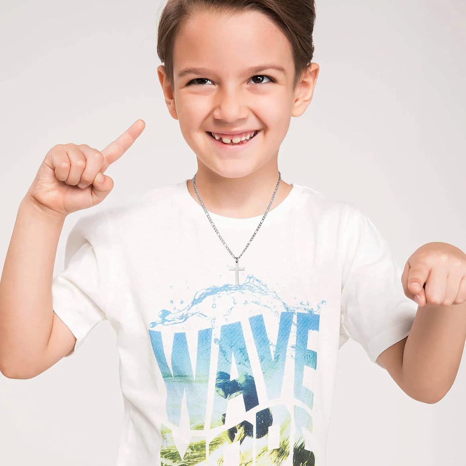 CaptainSteeL Cross Necklace for Men-Figaro Chain Stainless Steel/18k Gold Plated Plain Polishd Cross Pendant Necklace Simple Faith Jewelry Gift for Men Women 18-24 Inches - Image 5