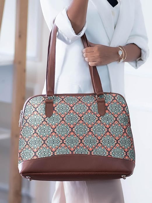 Women’s Jute & Vegan Leather Tote Bag – Handcrafted Work Shoulder Bag with Double Handles, Spacious Carryall for Office, Daily Use & Travel