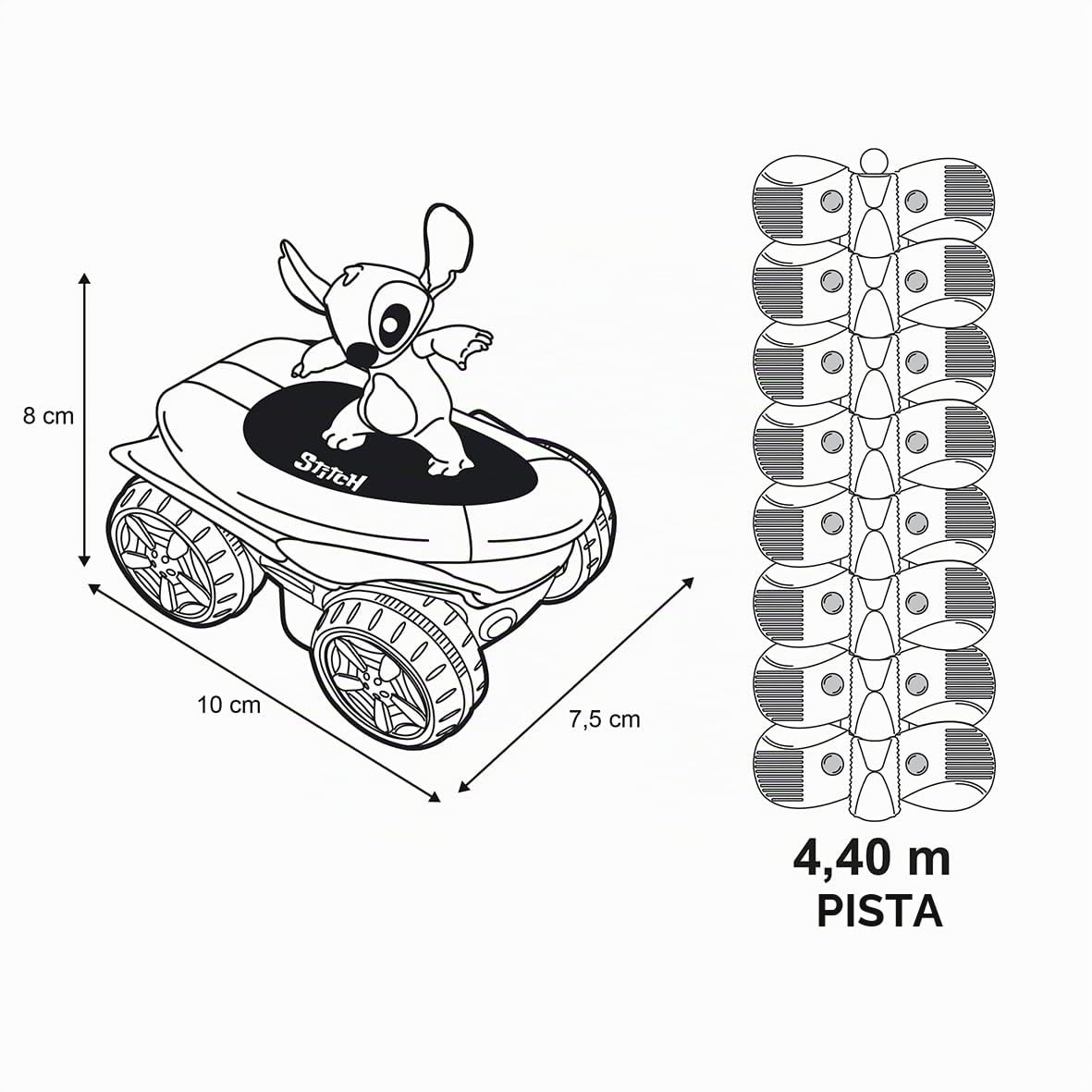 Smoby - Stitch - FleXtreme - Circuito de Coches de 4,40 Metros - 184 Pistas Flexibles y Modulares + 1 Vehículo Stitch con Efectos de Luz - Pilas Incluidas - A Partir de 4 Años