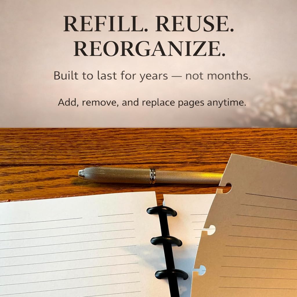 Refillable 11 Disc Discbound Notebook - Letter Size, 75 Sheets, Narrow Ruled PU Leather Vegan PU cover