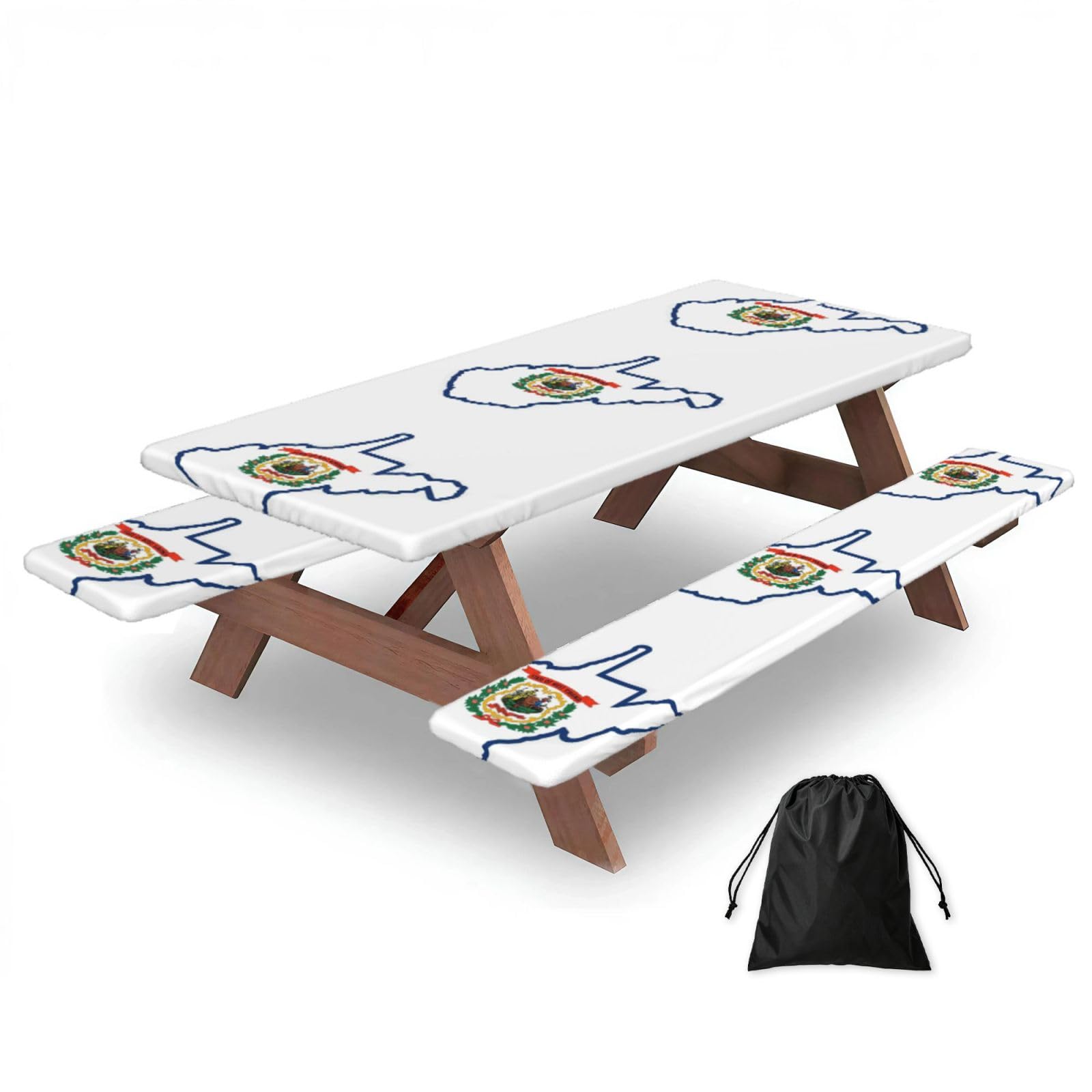 Yqxwjl Black West Virginia State Flag Map Print Camping Essentials Waterproof Camping Table And Bench Cover With Drawstring Bag 183 Cm
