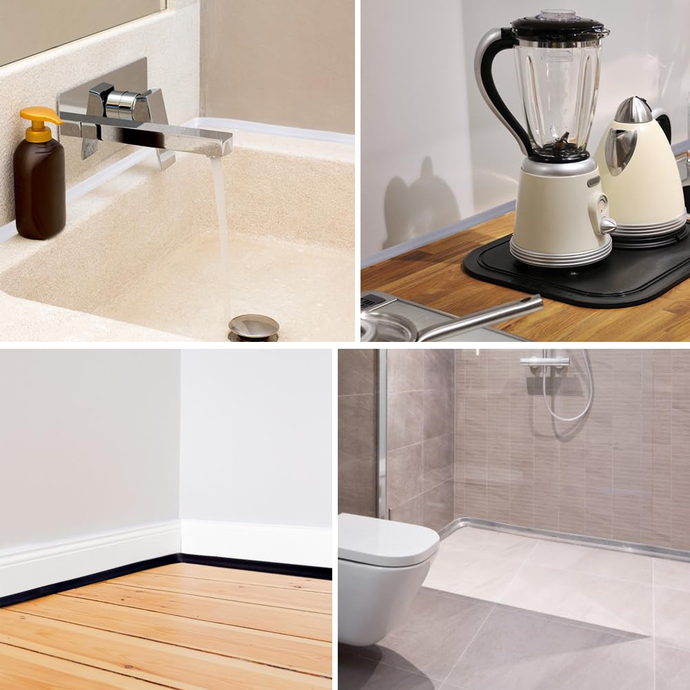 Flintronic Autoadesiva Silicone Doccia Barriera, 300CM Pieghevole Bagno Acqua Barriera, Soglia Doccia, Guarnizioni Doccia, Bordo Doccia, Striscia di Ritenzione Idrica Della Soglia Del Bagno(Bianco)