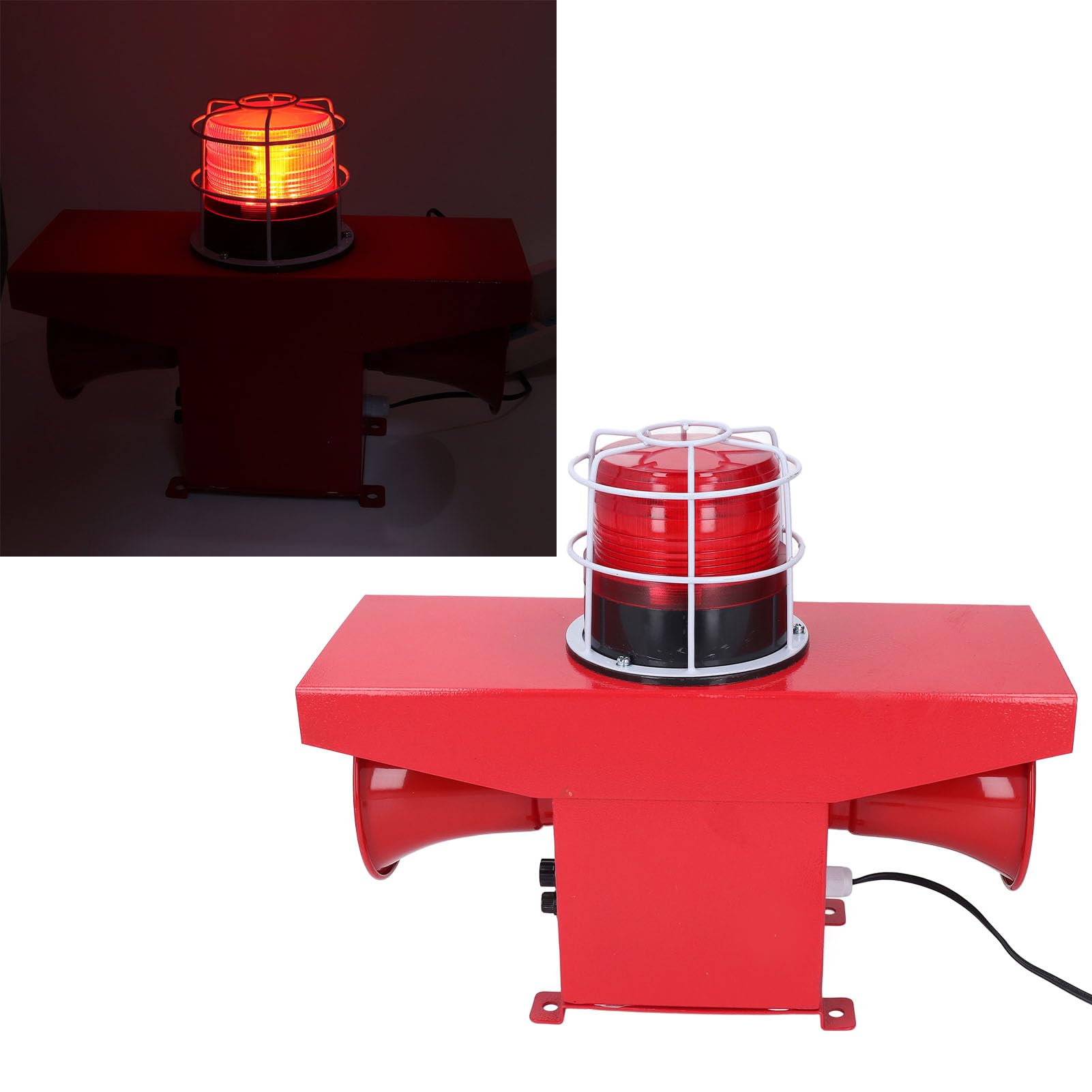 Bocina de Sirena de Alarma de luz y Sonido Industrial para sitios de construcción, Puertos y construcción Naval, con 3 Tonos y Control de Volumen de 120 dB, Carcasa de Acero a