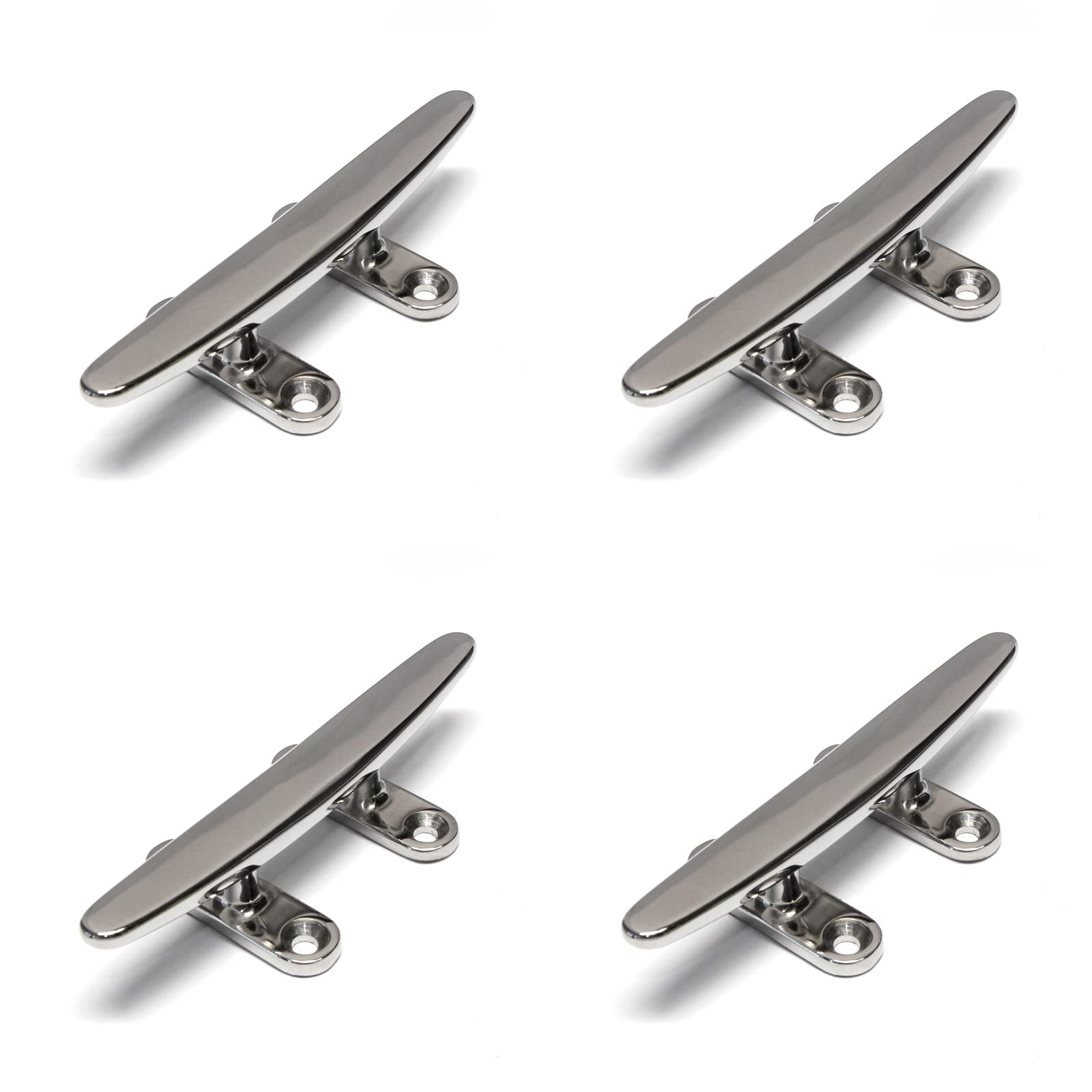 PRIOstahl Cornamenta de amarre para barcos – 200 mm x 4 unidades planas con 4 agujeros de acero inoxidable para fijación de cordeles de acero inoxidable V4A