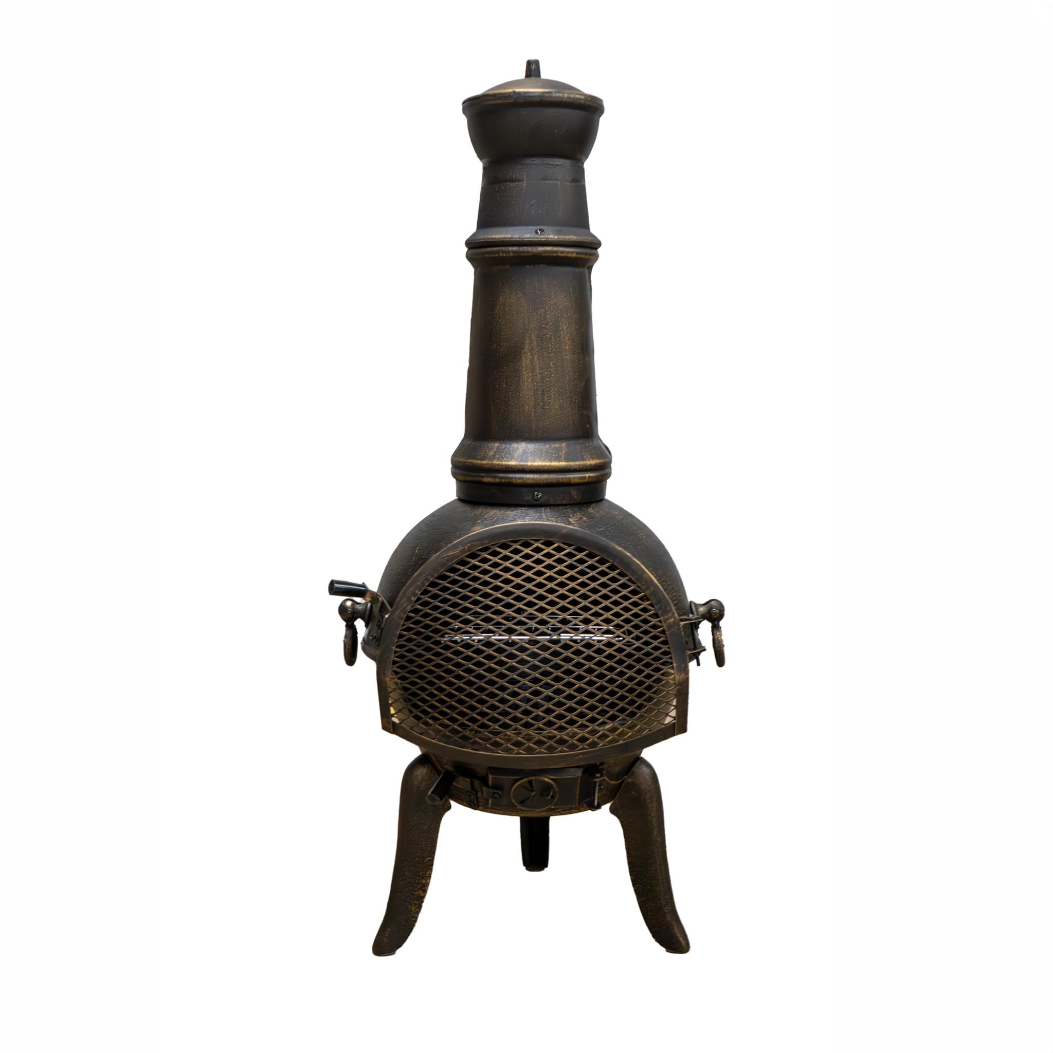 Poêle en Fonte Brasero extérieur, Cheminée Barbecue Foyer Feu de Bois, Style Antique Mexicain Aztèque, Pare Etincelles Housse & Tisonnier, Jardin Terrasse Patio Cour [Grille BBQ Gratuite]