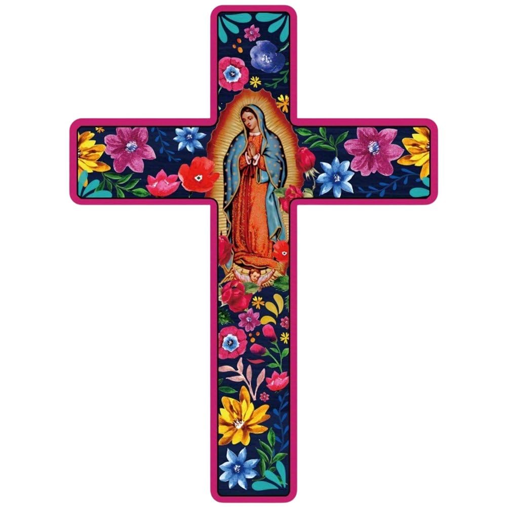 Ymxygz Mexican Crucifix Wood Cross Wall Decor, Day of the Dead Decoration Wooden Wall Mounted Cross for Home Church Dia De Muertos