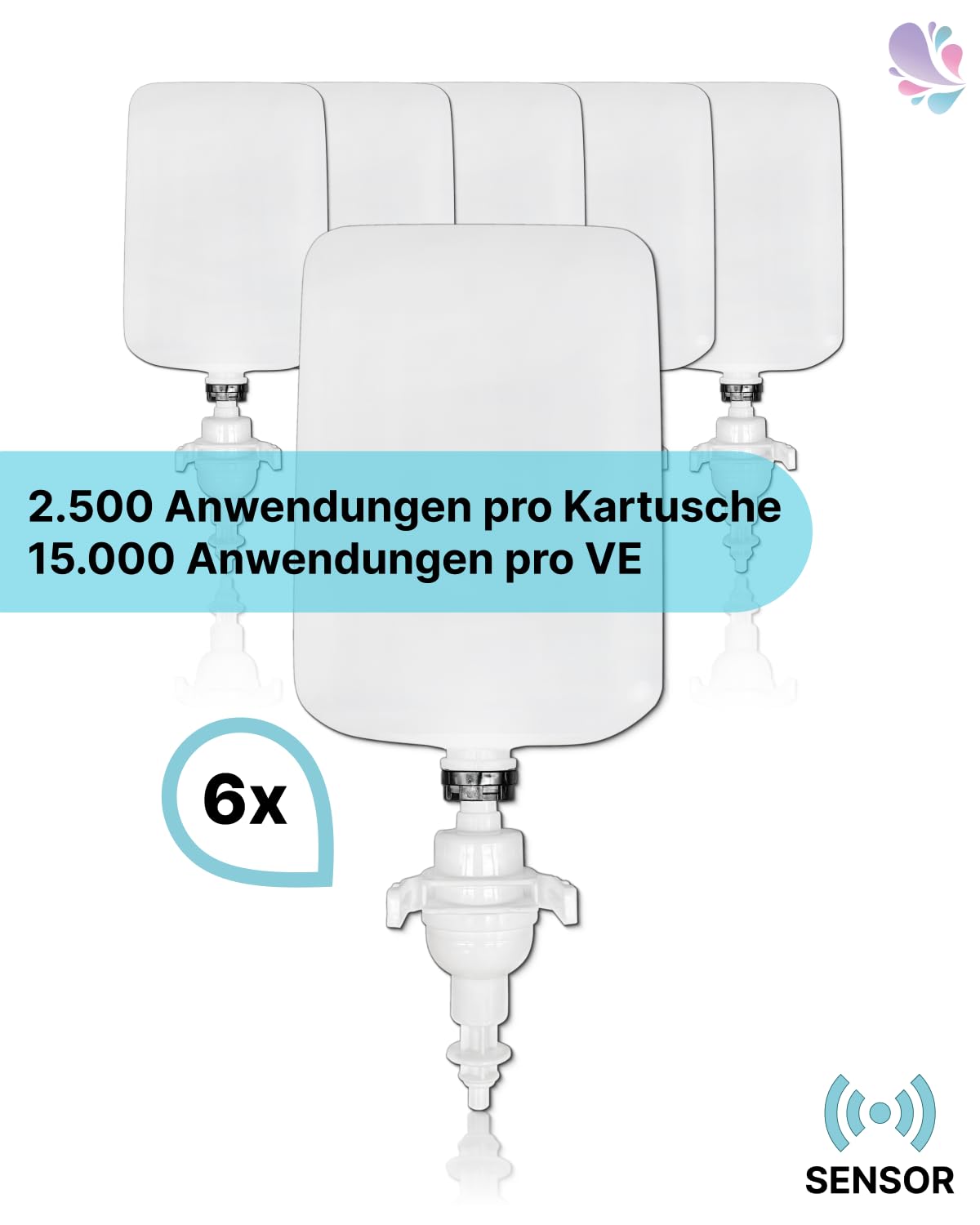 Cosmos Sensor Schaumseife 6 x 1 Liter Kartuschen | Parfümfreie Schaumseife, 15.000 Anwendungen, 6 x 1 Liter Kartuschen inkl. Pumpe