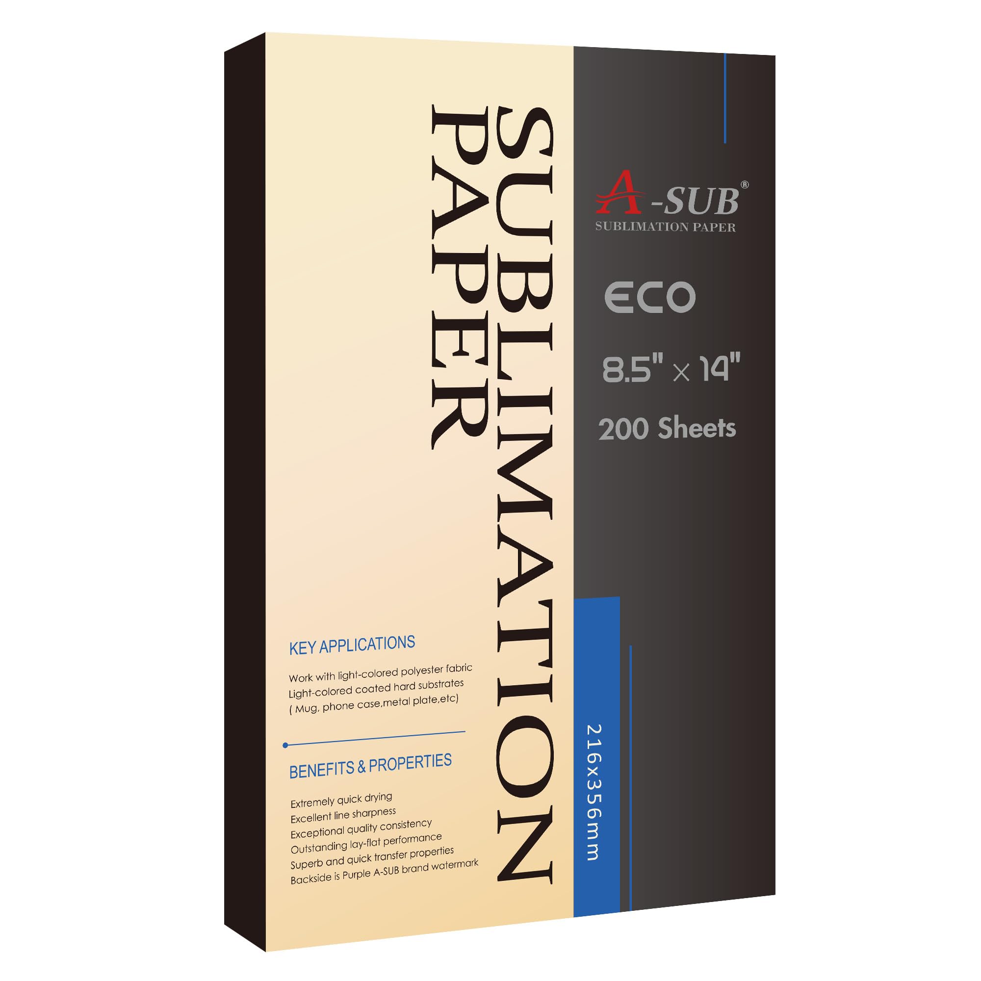 A-SUB Sublimation Paper 8.5x14 Inch-200 Sheets Heat Transfer Paper for Light Colored Fabric and Other Blanks, Works with Inkjet Printer and Sublimation Ink 125g