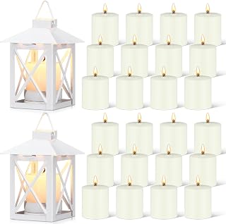 26 Pcs Emergency Candles with Lanterns Set Mini Vintage Lanterns with 5 Hour Long Burning Survival Candles for Outdoor Wedding Camping Hanging Lamp Ornaments Christmas Holiday Decor(White)