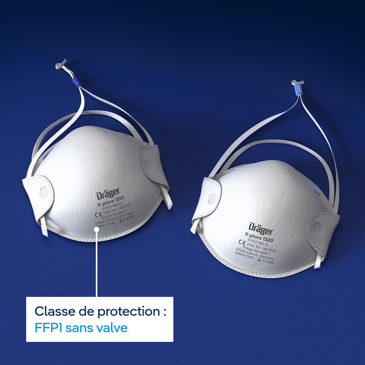 Dräger X-plore 1310 FFP1 Masque de protection respiratoire | Protection buccale comme filtre efficace contre les poussières fines et les particules | 20 masques respiratoires en taille universelle