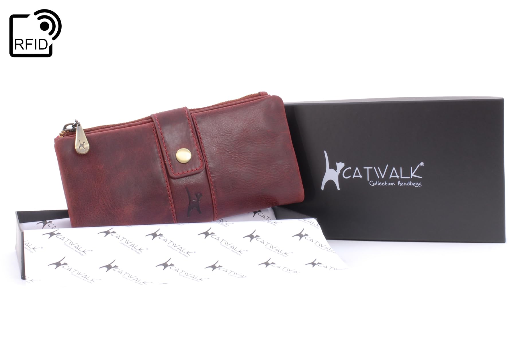 Catwalk Collection Handbags - Grande Portafoglio Donna in Pelle - Portamonete Per Smartphone e 14 Carte di Credito - RFID Protezione - Fiona - Rosso
