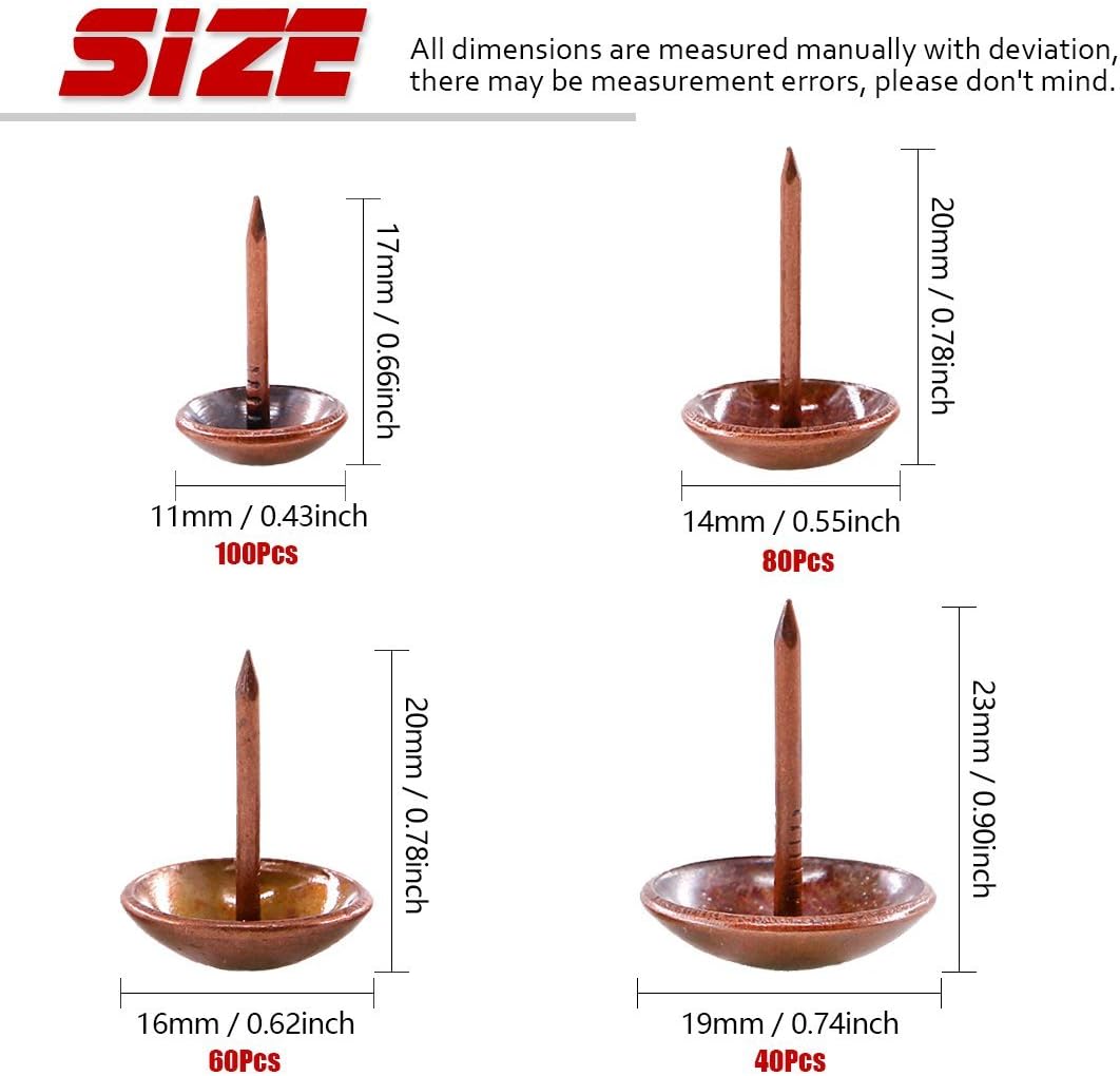 Flаѕh Dеаlѕ - 60% оƒƒ Hilitchi 280-Pieces [4-Size] Tacks Bronze Nail Pins Upholstery Nail Tacks Furniture Thumb Tack Pins Assortment Kit - Size Include: 7/16'' 9/16'' 5/8'' 3/4'' (Red Copper)