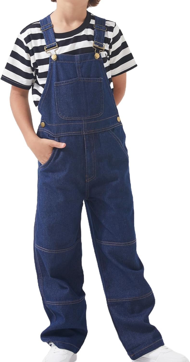 GRANDWISH Boys Bib Denim Overalls with Adjustable Straps, Kids Jean Overalls, Size 6-12
