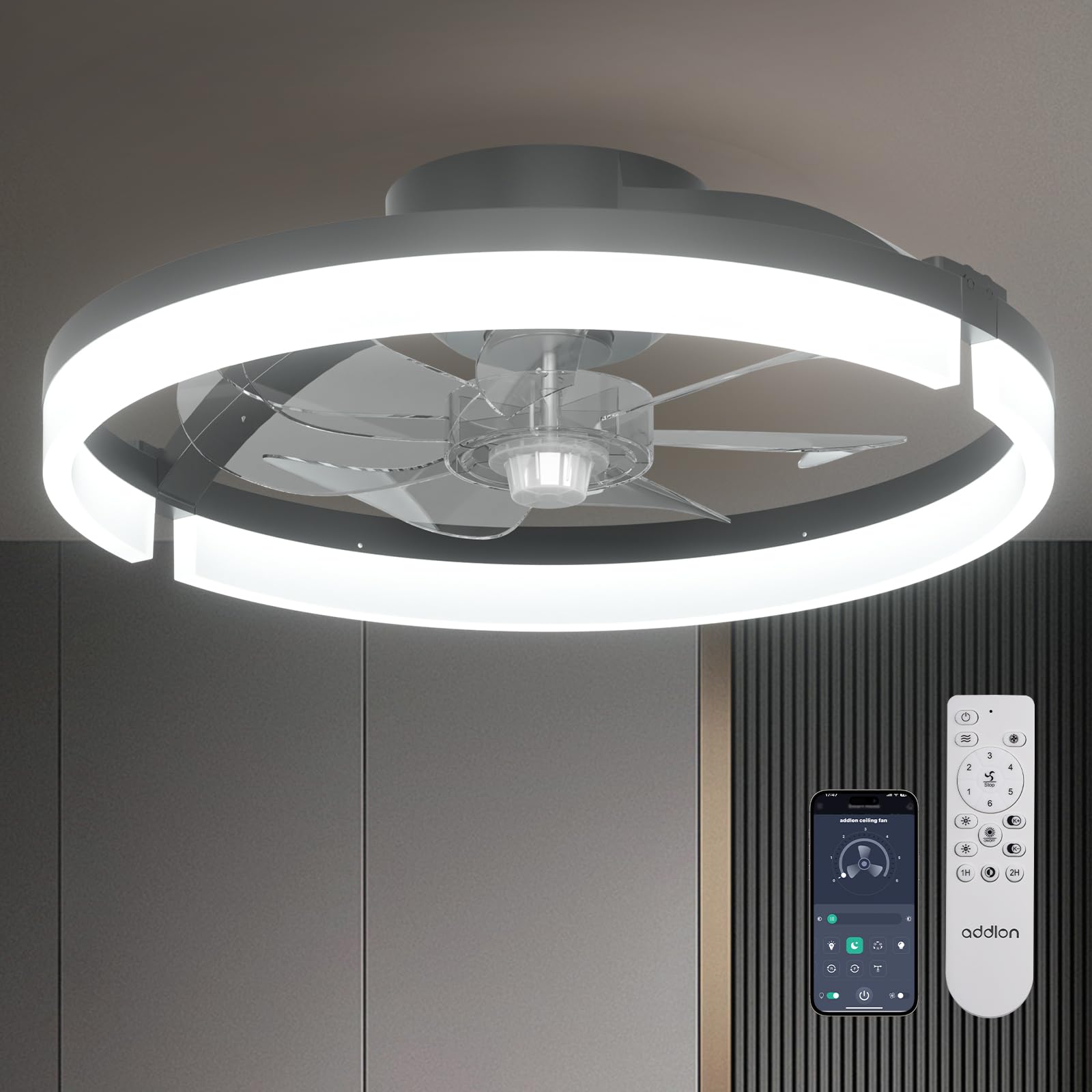 addlon 18" Ceiling Fans with Lights and Remote, Low Profile Fandelier